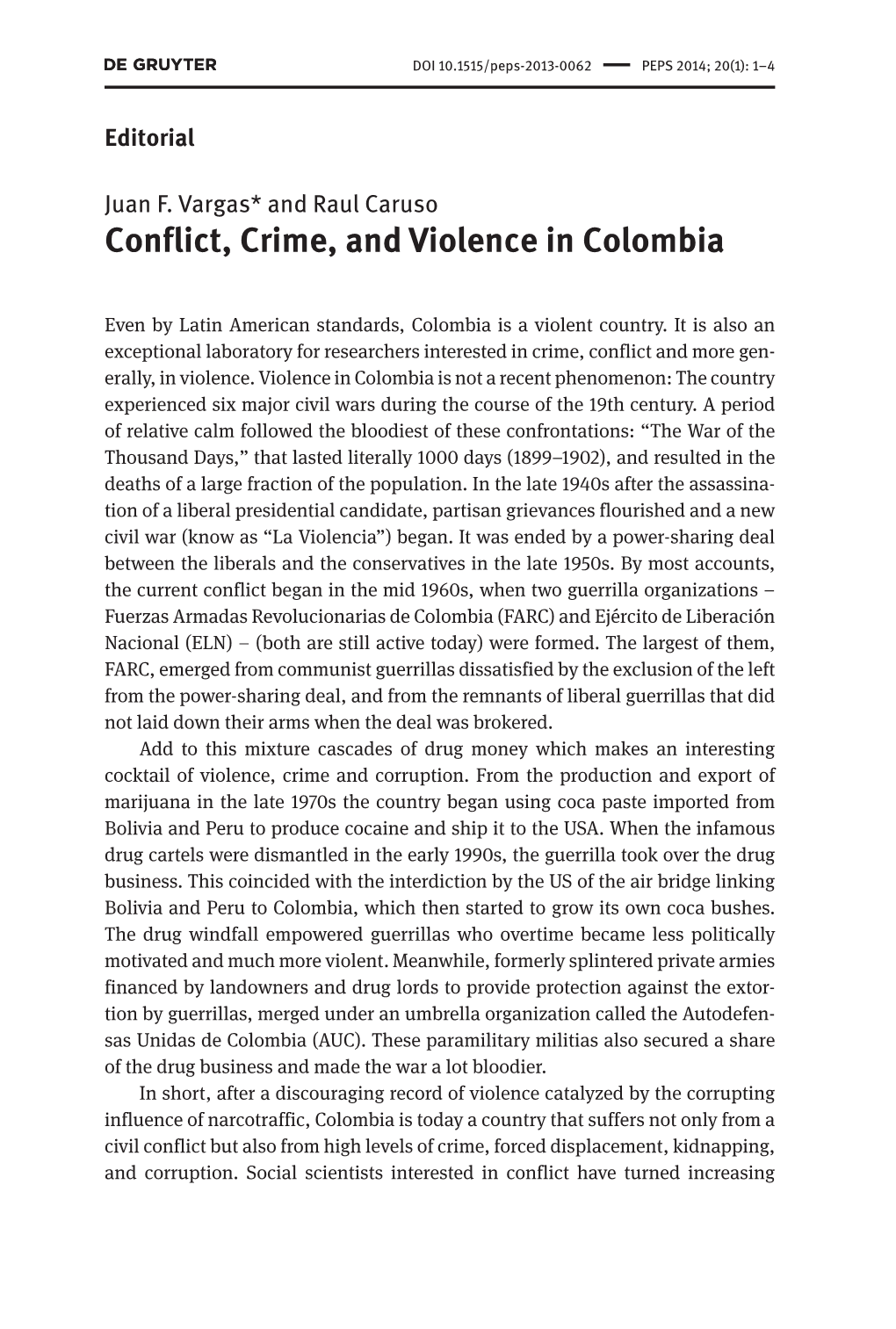 Conflict, Crime, and Violence in Colombia