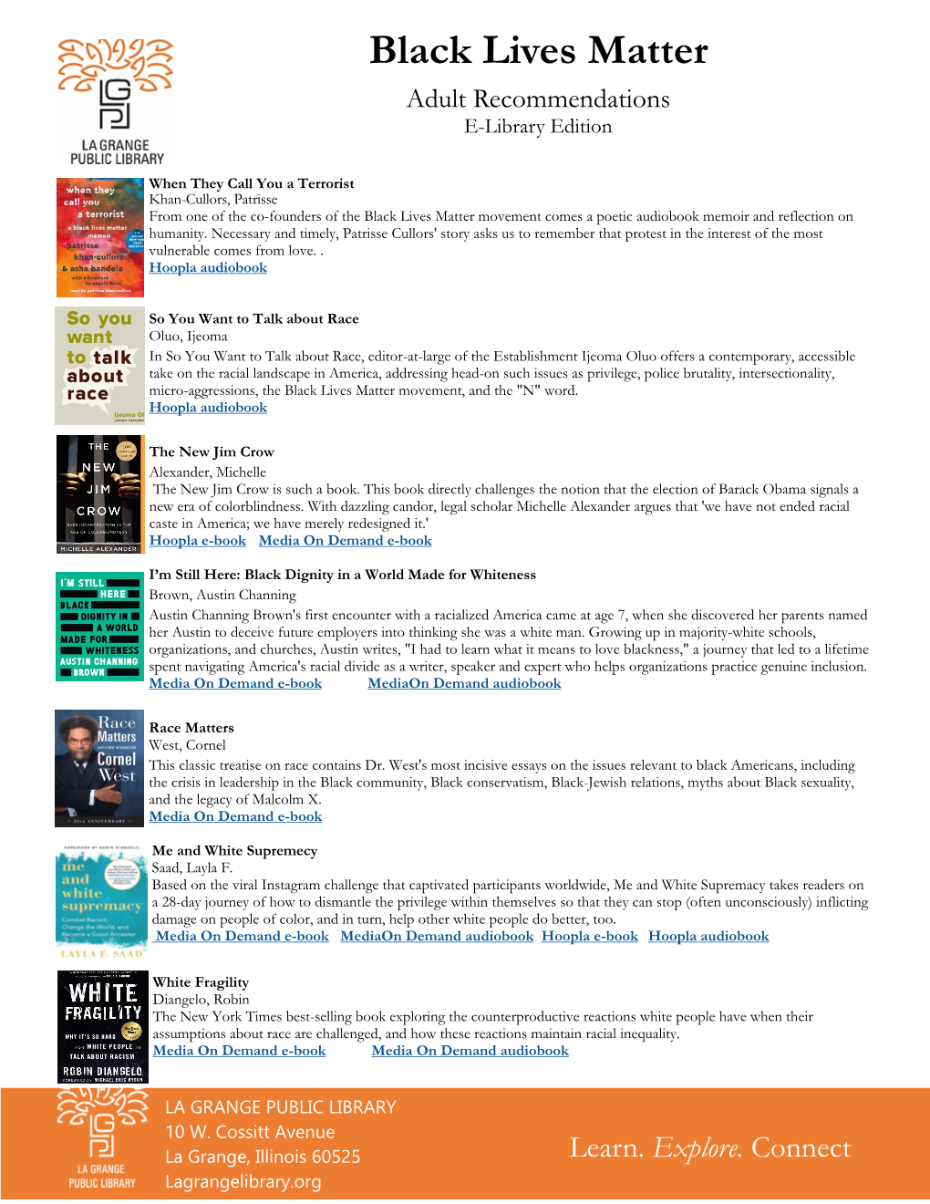 Black Lives Matter Adult Recommendations E-Library Edition