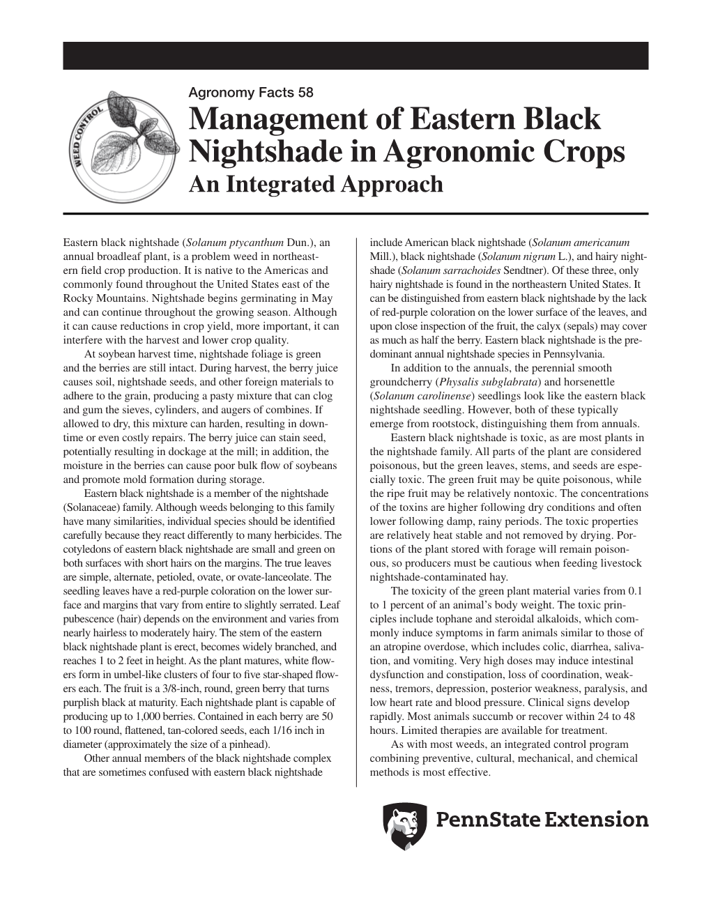 Management of Eastern Black Nightshade in Agronomic Crops