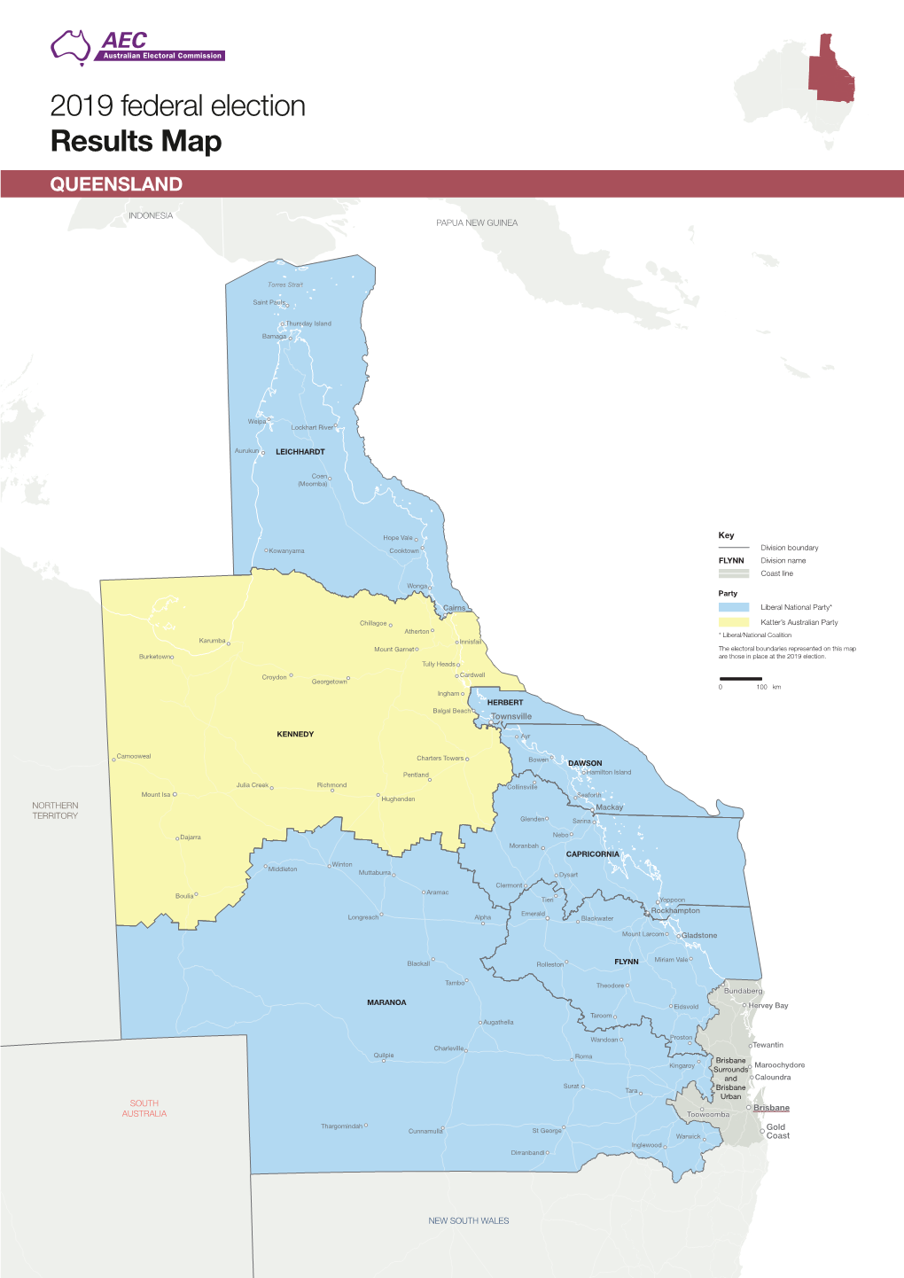 2019 Federal Election Results Map QUEENSLAND