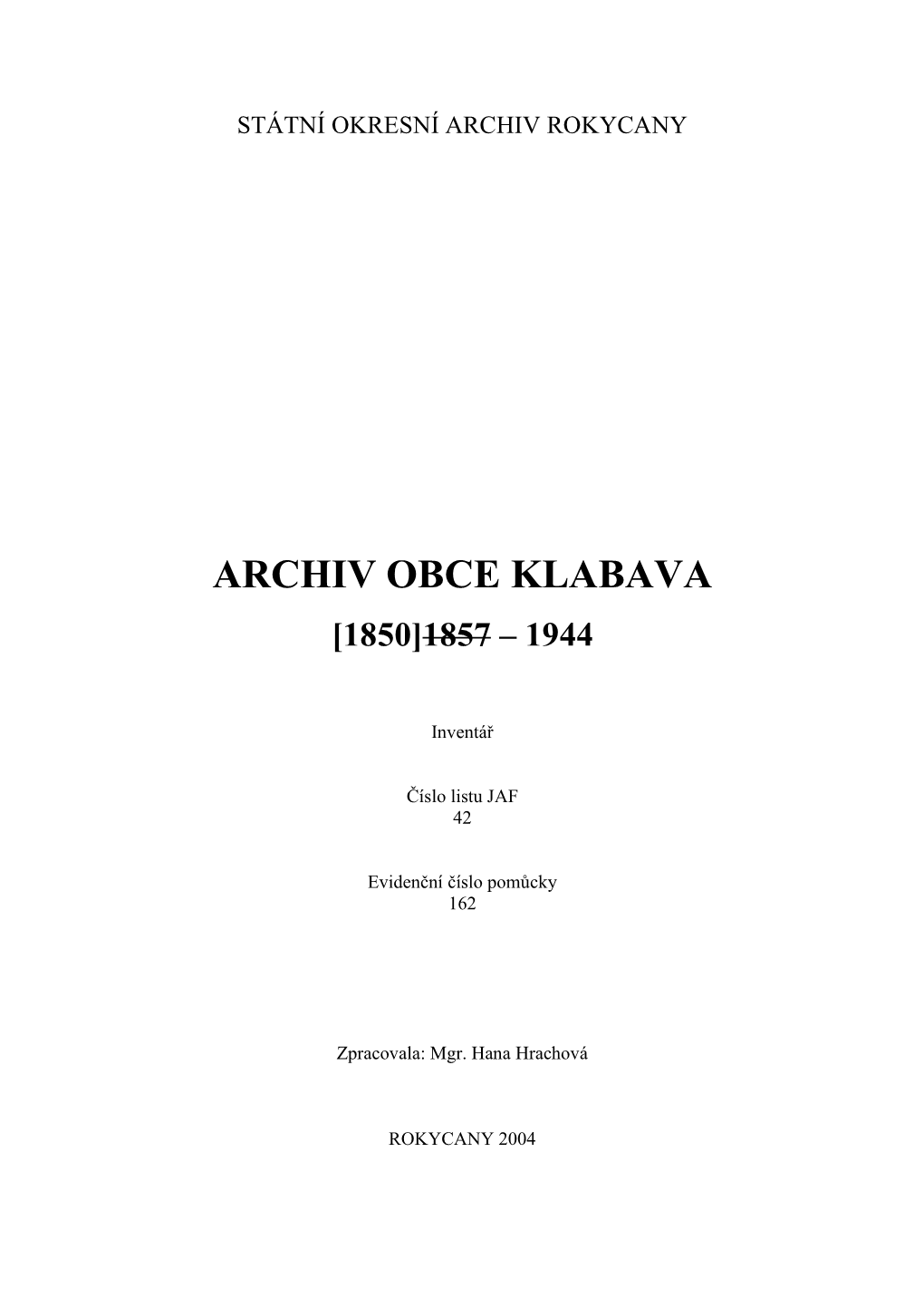 Archiv Obce Klabava