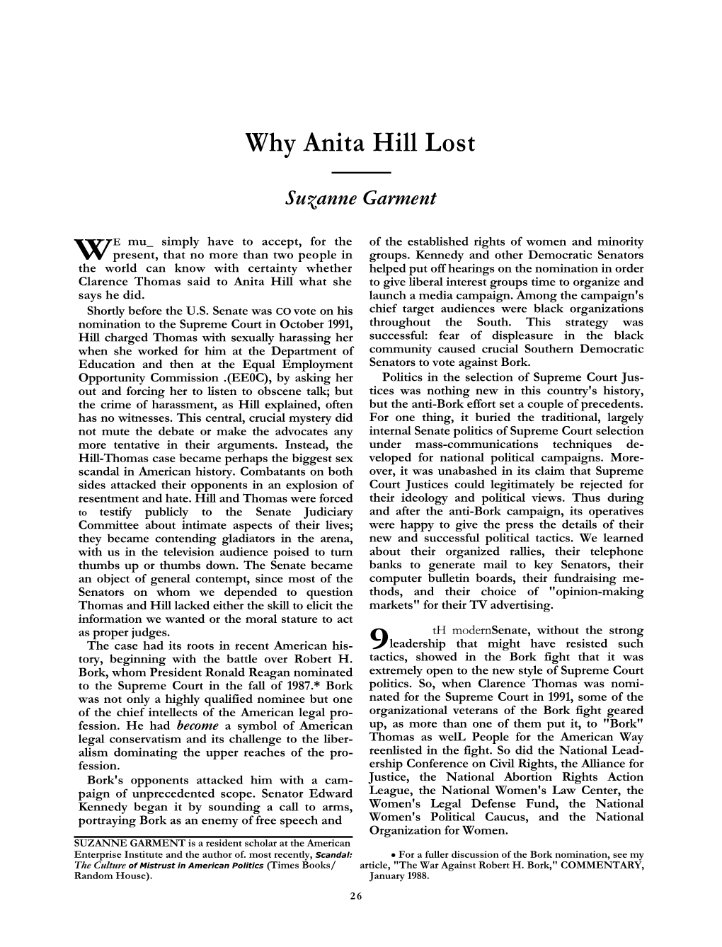 Why Anita Hill Lost