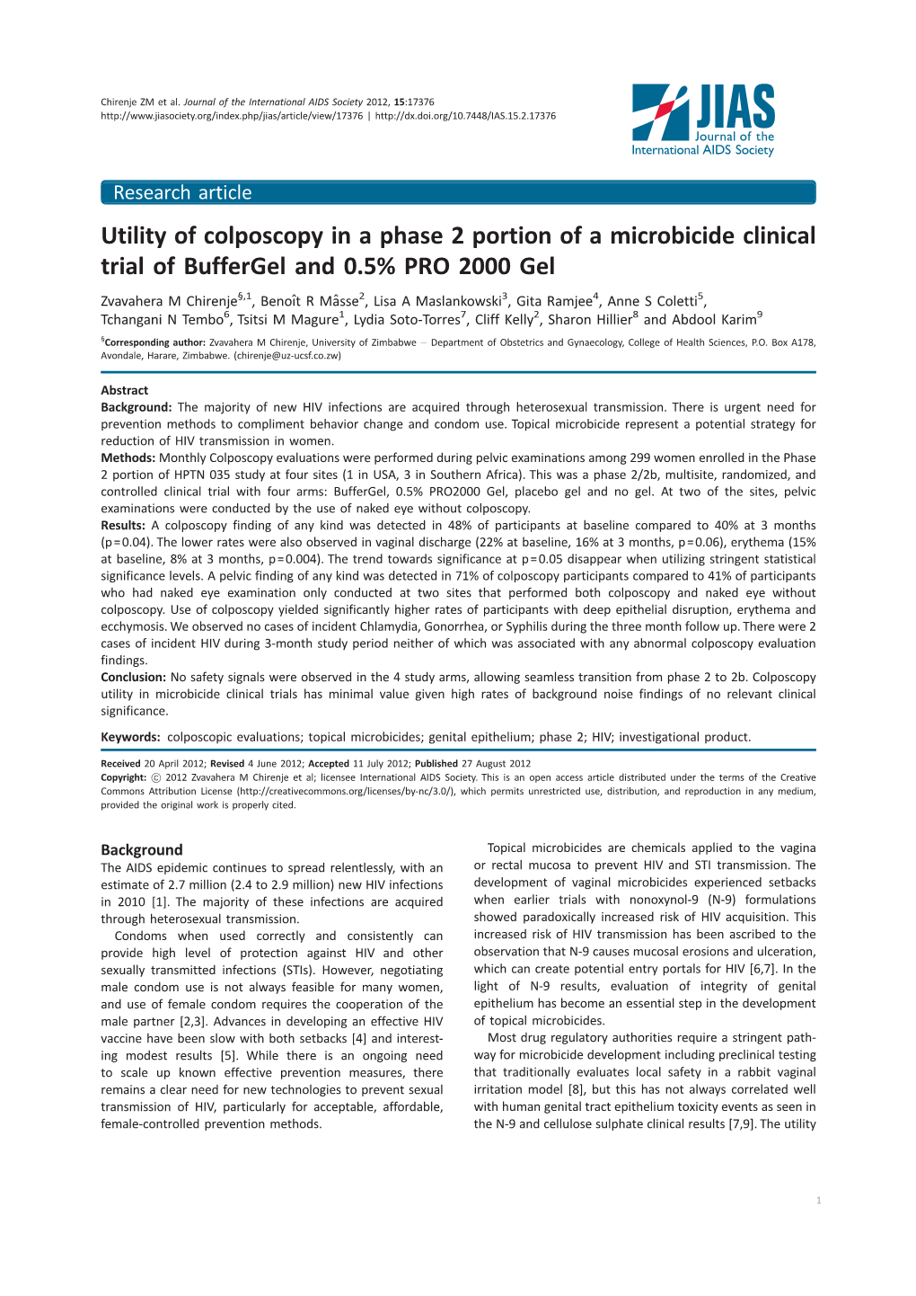 Utility of Colposcopy in a Phase 2 Portion of a Microbicide Clinical Trial