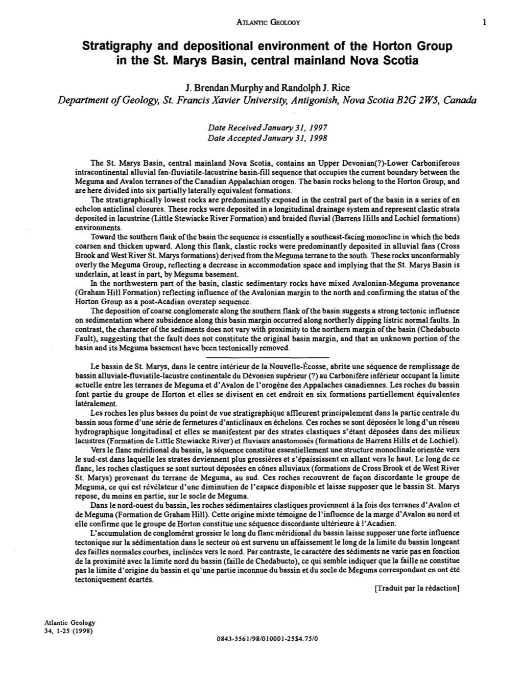 Stratigraphy and Depositional Environment of the Horton Group in the St