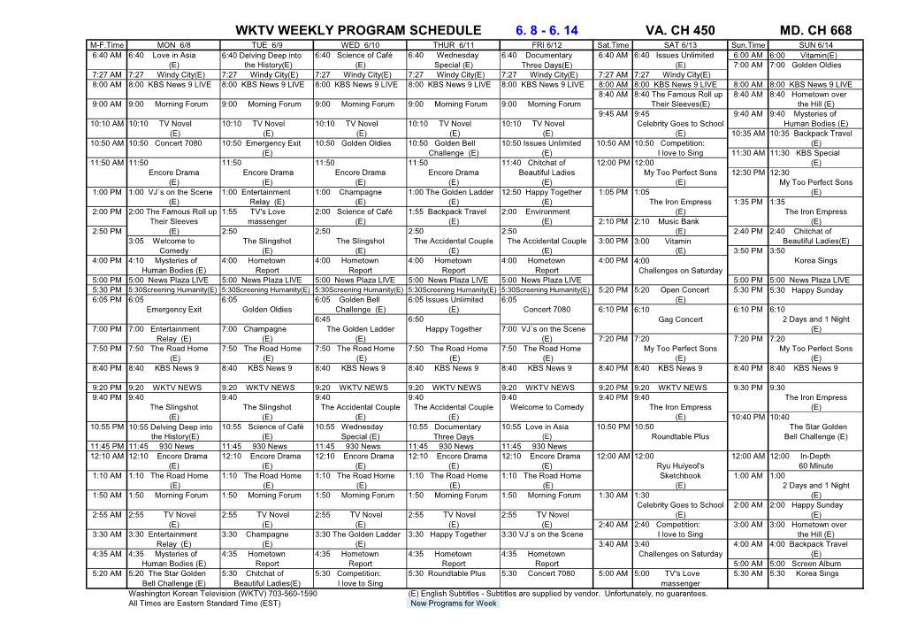 Wktv Weekly Program Schedule 6. 8 - 6