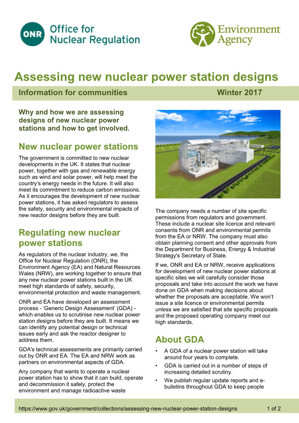 Assessing New Nuclear Power Station Designs Information for Communities Winter 2017