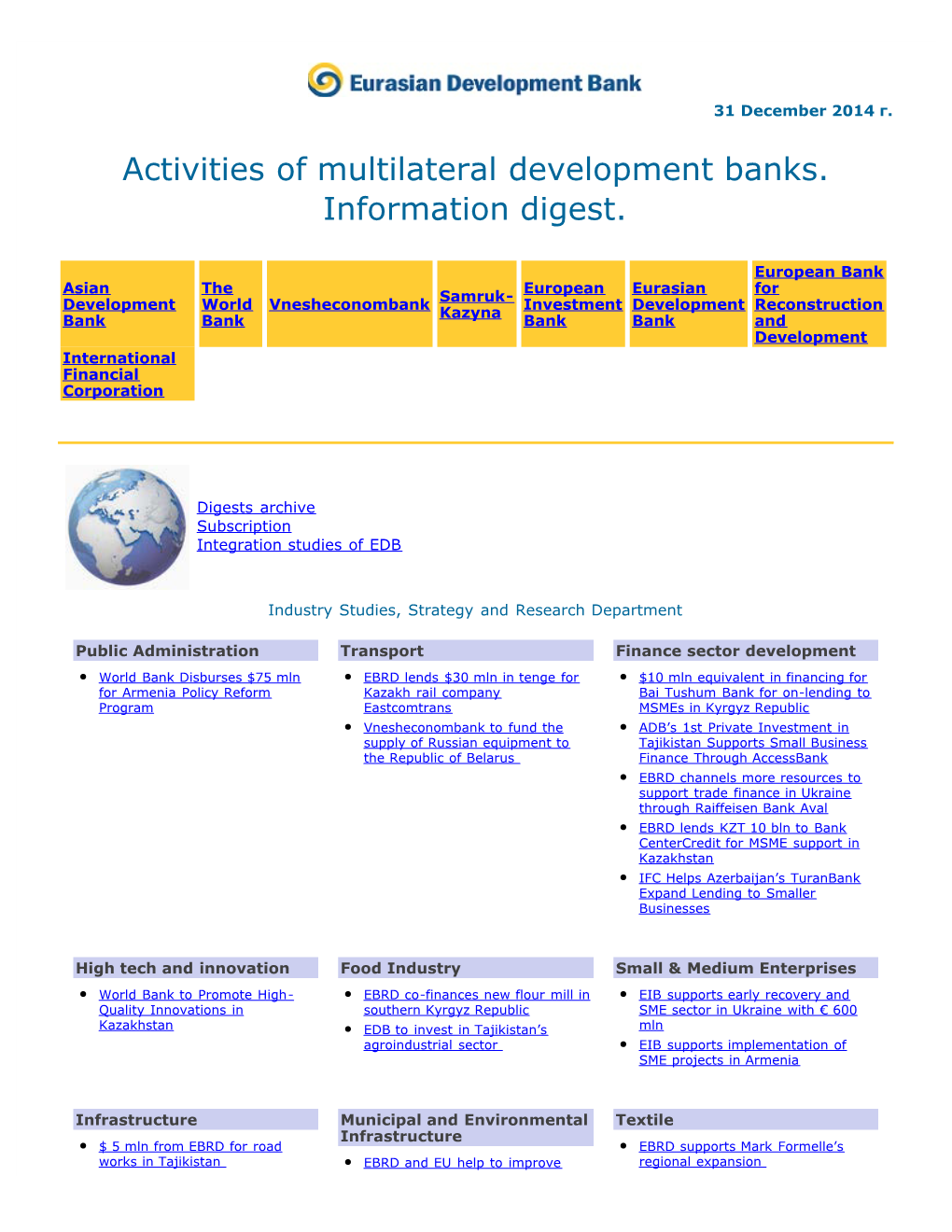 Information Digest on 31 December 2014