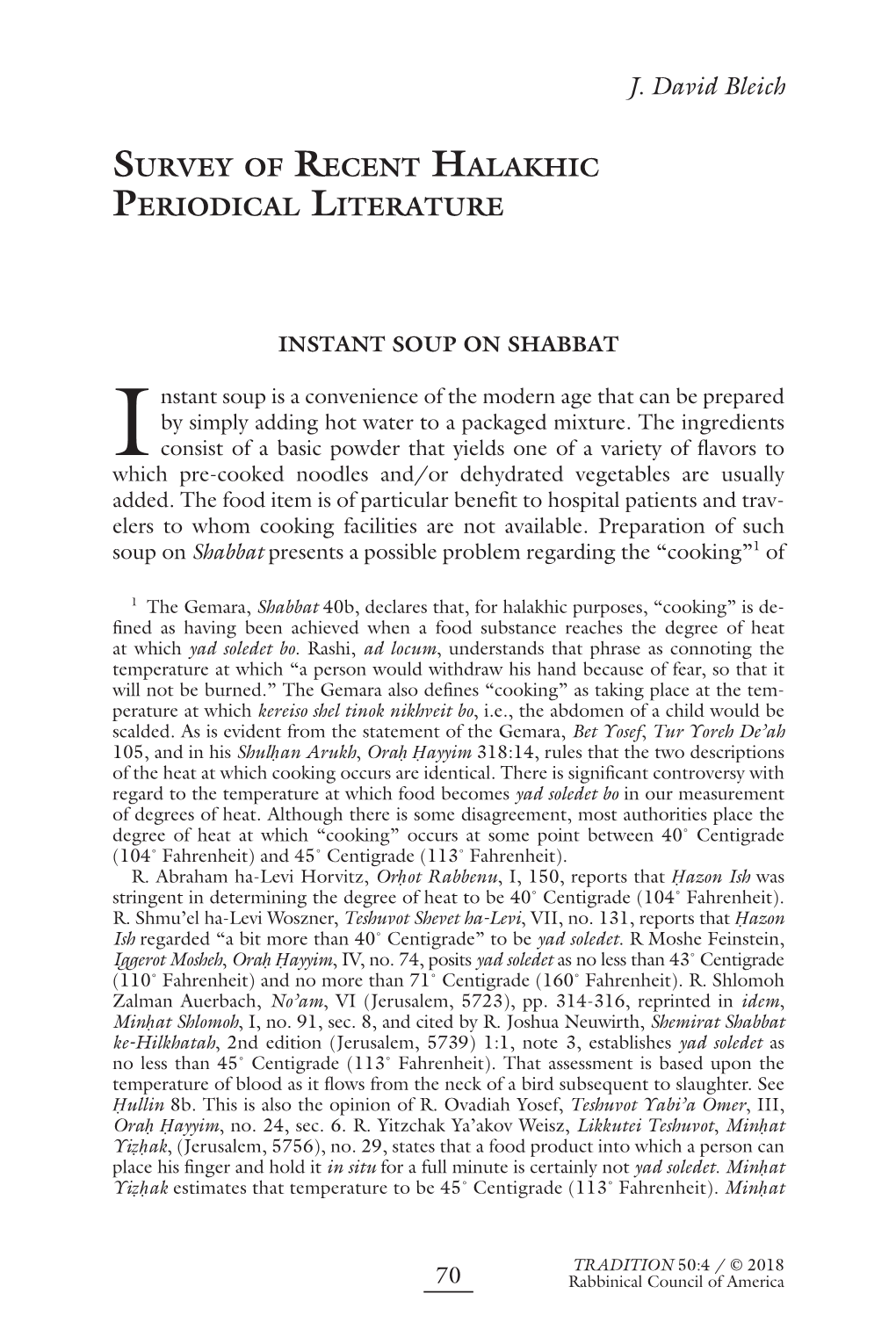 J. David Bleich SURVEY of RECENT HALAKHIC