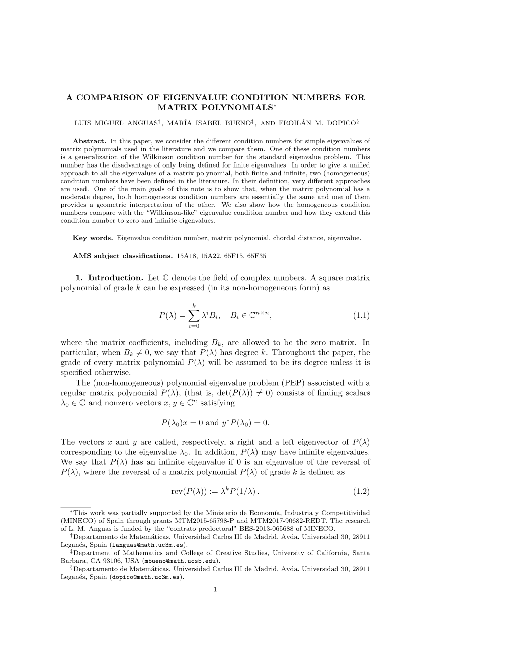 A Comparison of Eigenvalue Condition Numbers for Matrix Polynomials∗
