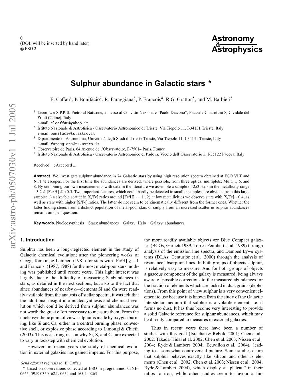 Arxiv:Astro-Ph/0507030V1 1 Jul 2005