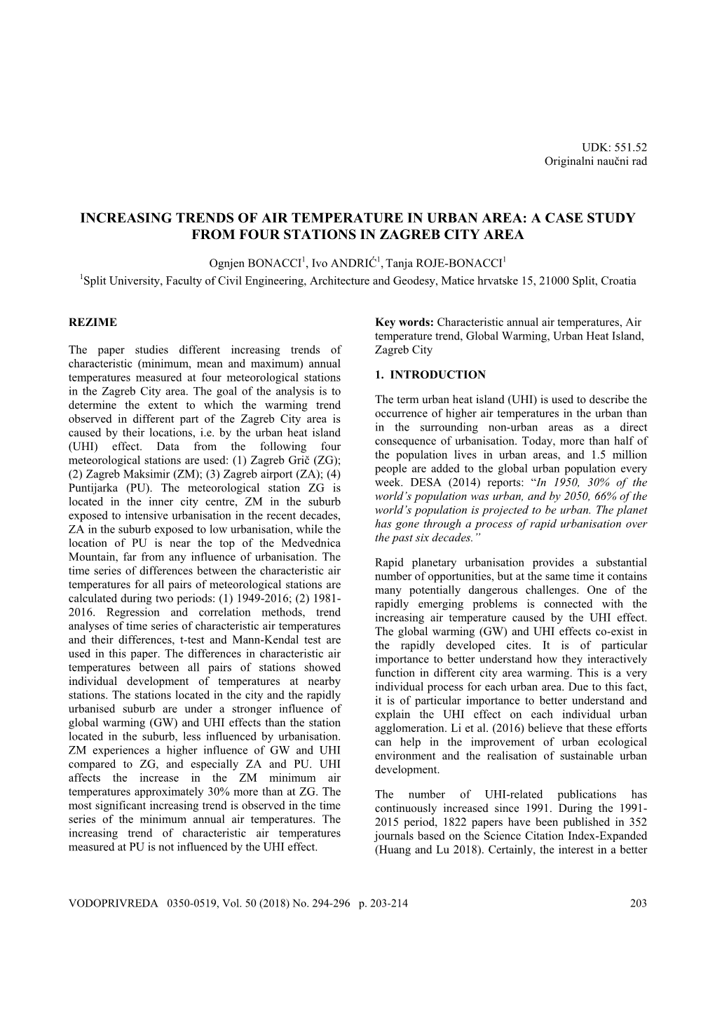 Increasing Trends of Air Temperature in Urban Area: a Case Study from Four Stations in Zagreb City Area