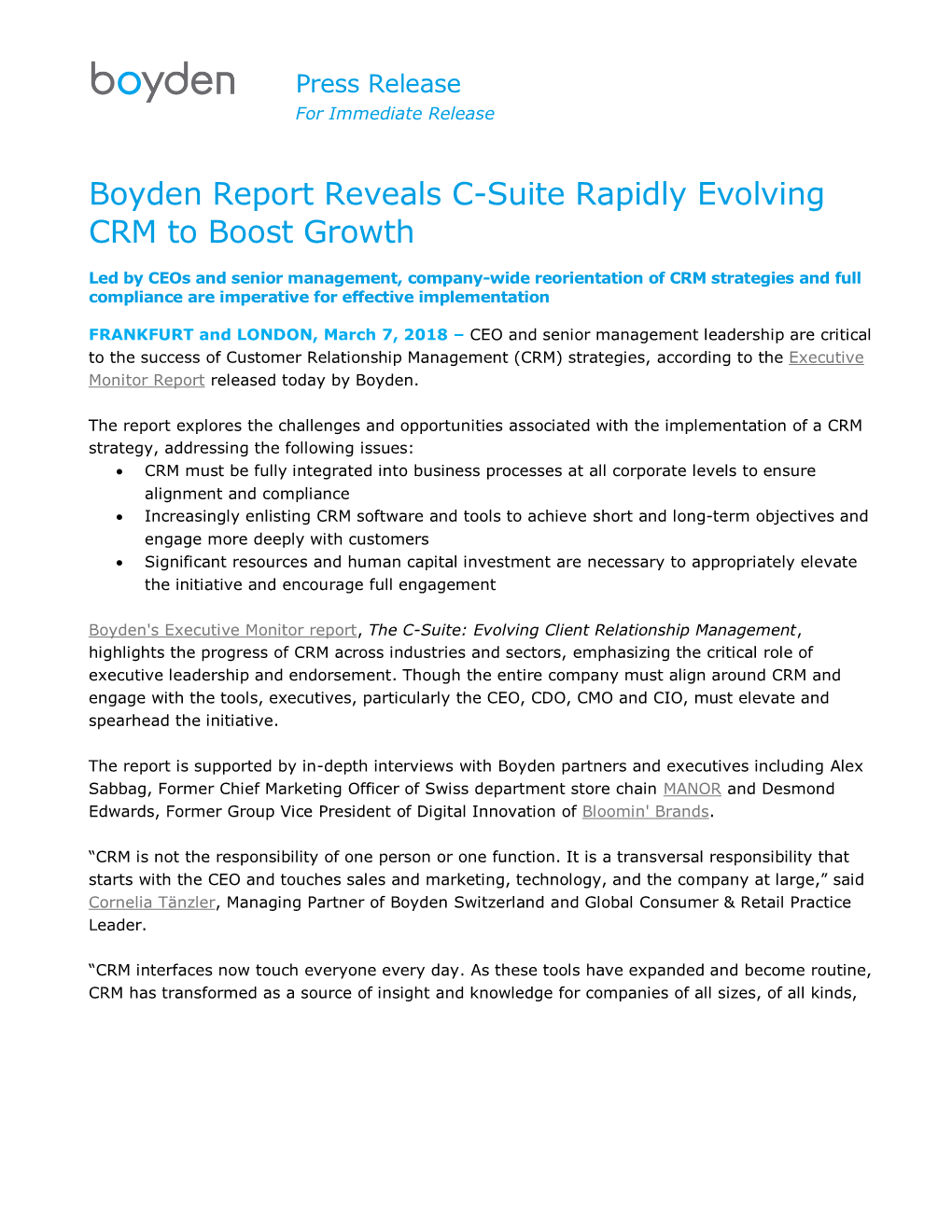 Boyden Report Reveals C-Suite Rapidly Evolving CRM to Boost Growth