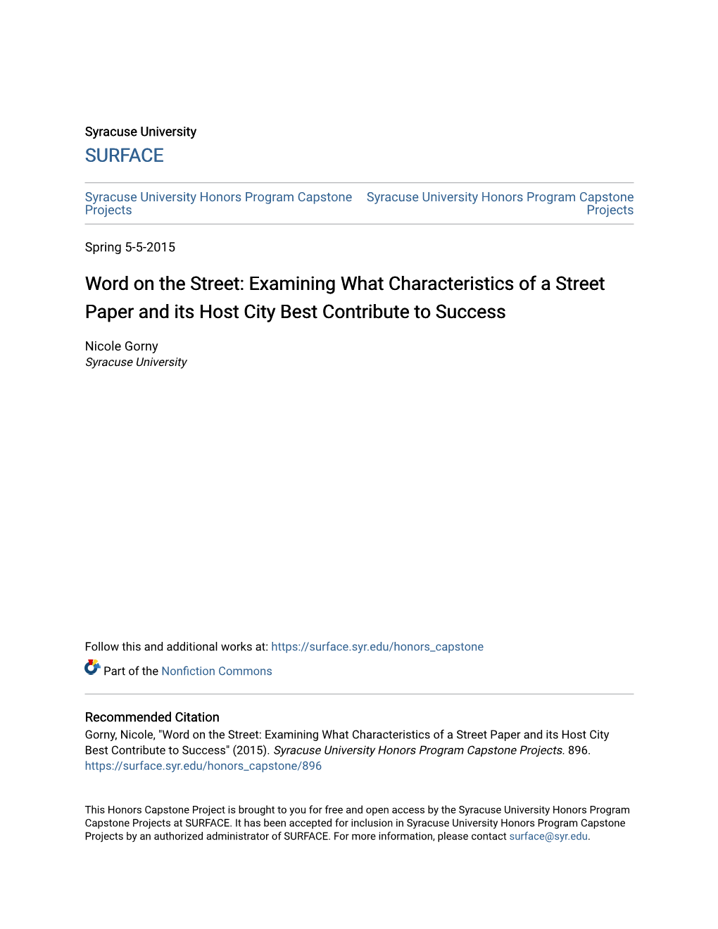 Examining What Characteristics of a Street Paper and Its Host City Best Contribute to Success