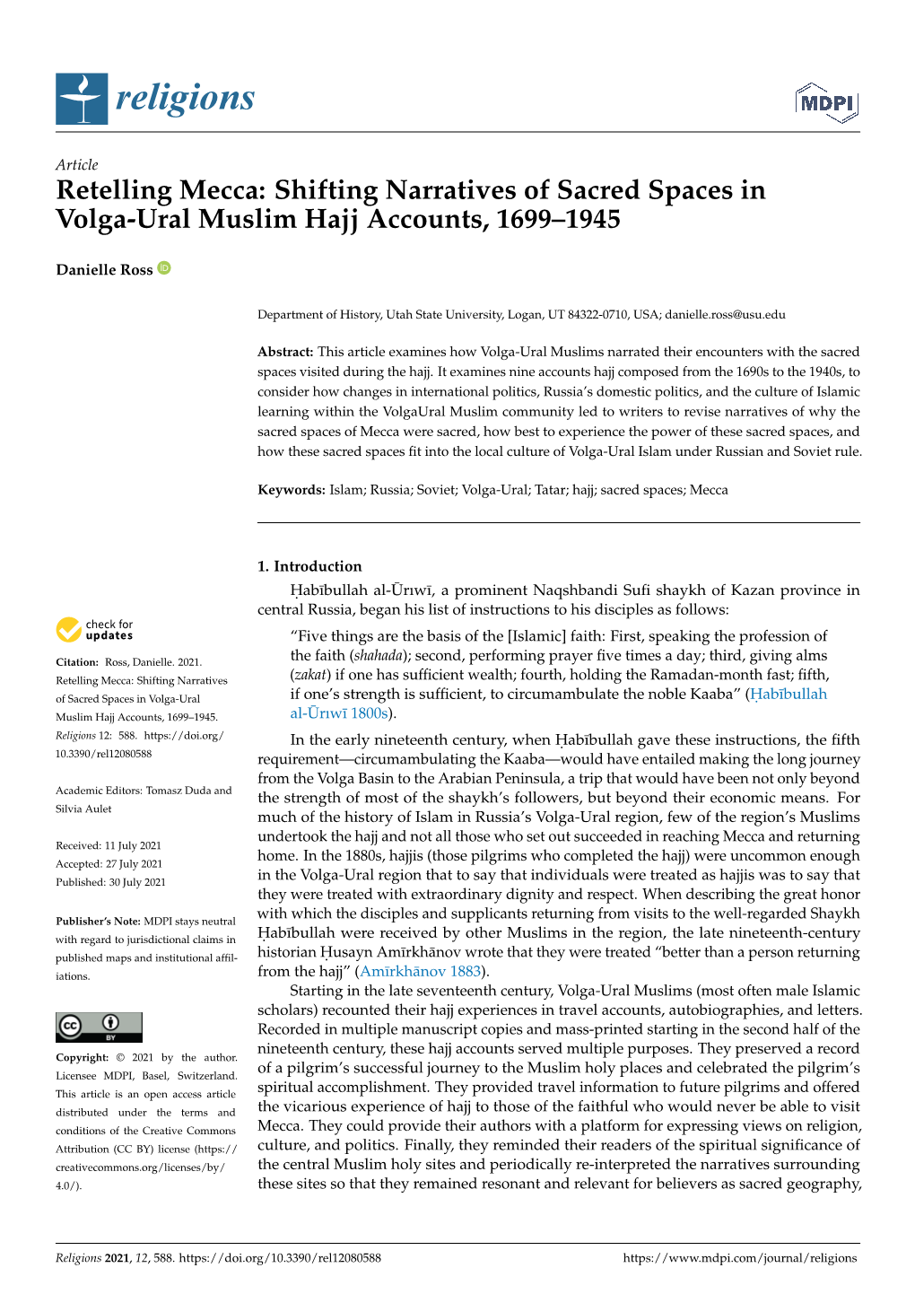 Retelling Mecca: Shifting Narratives of Sacred Spaces in Volga-Ural Muslim Hajj Accounts, 1699–1945