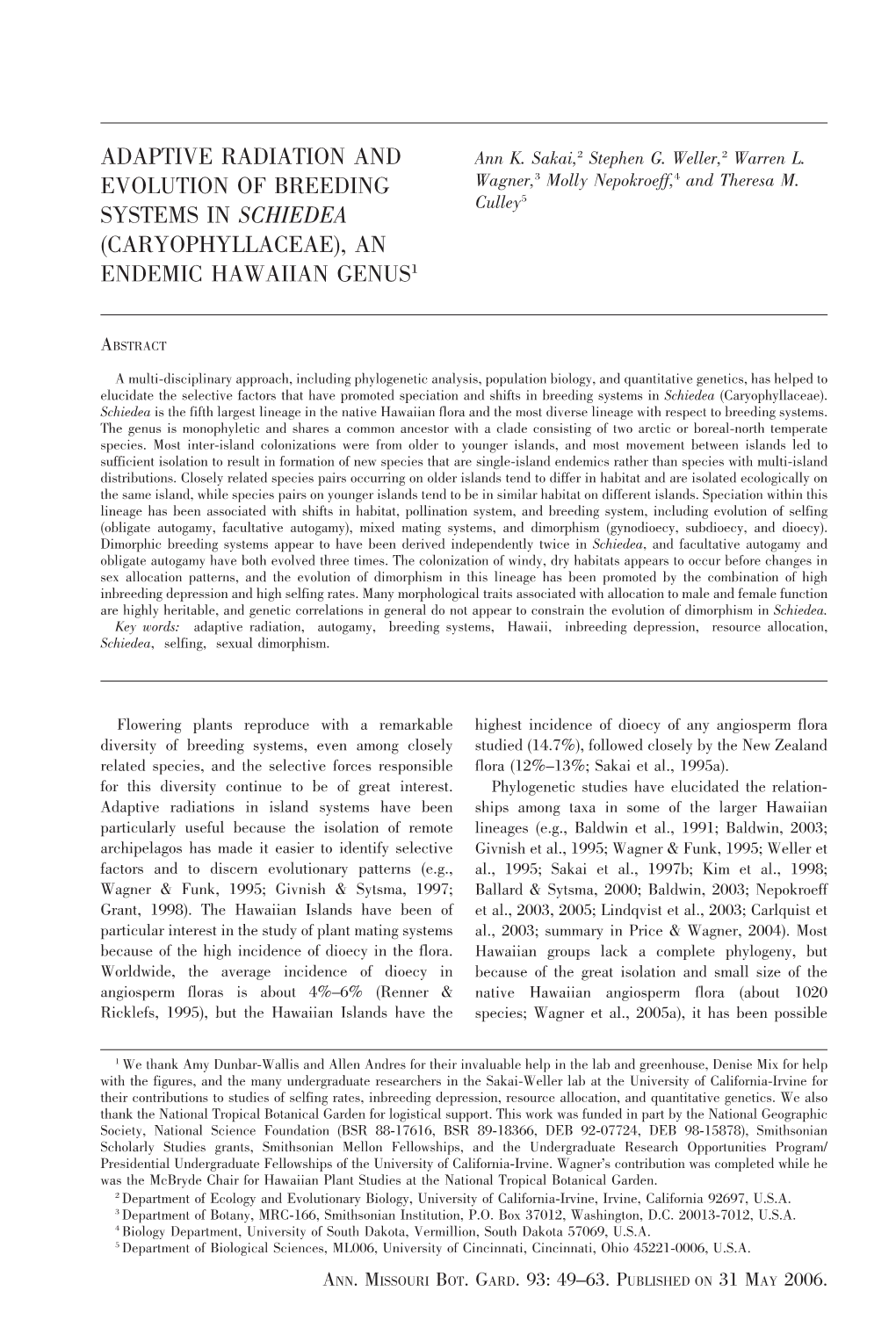 Adaptive Radiation and Evolution of Breeding