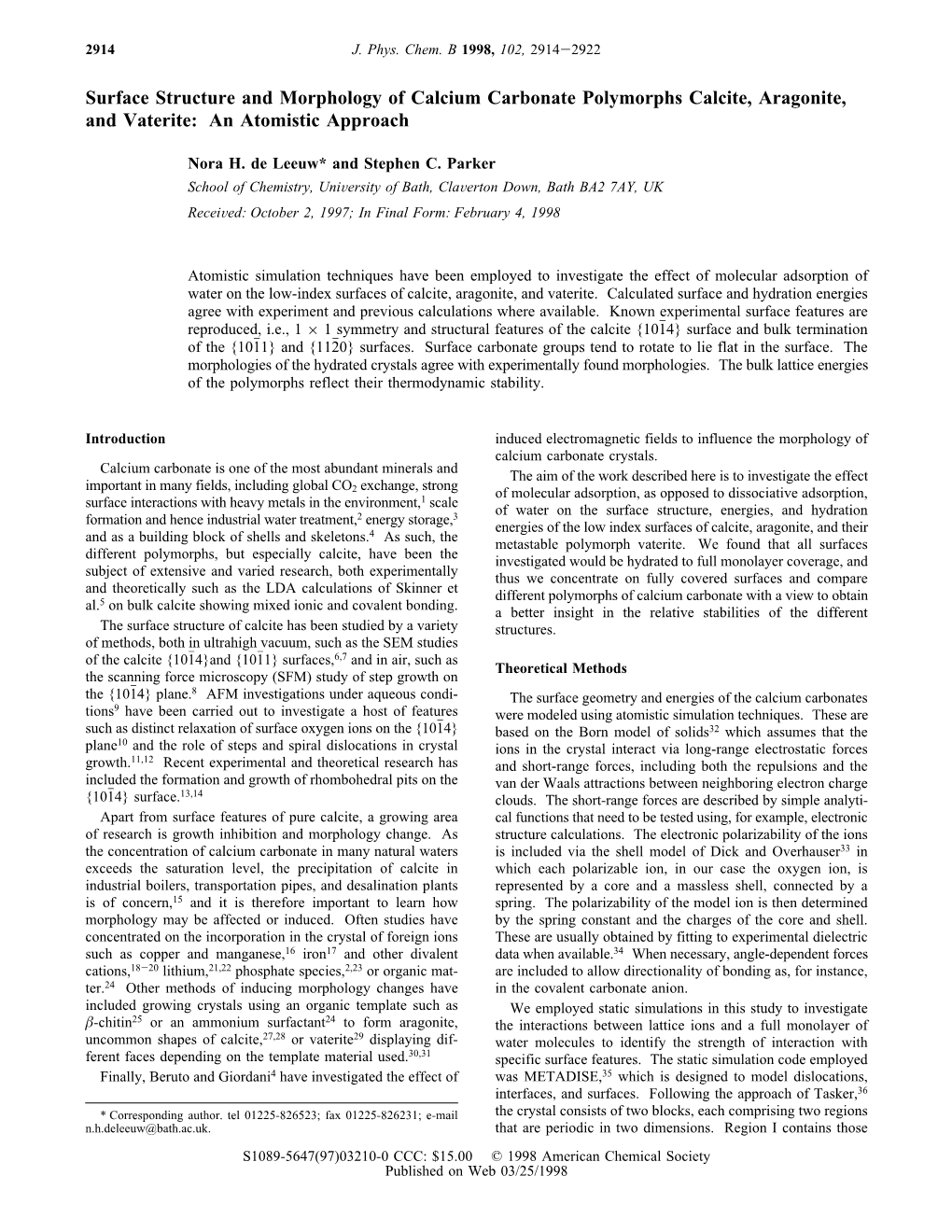 Surface Structure and Morphology of Calcium Carbonate Polymorphs Calcite, Aragonite, and Vaterite: an Atomistic Approach