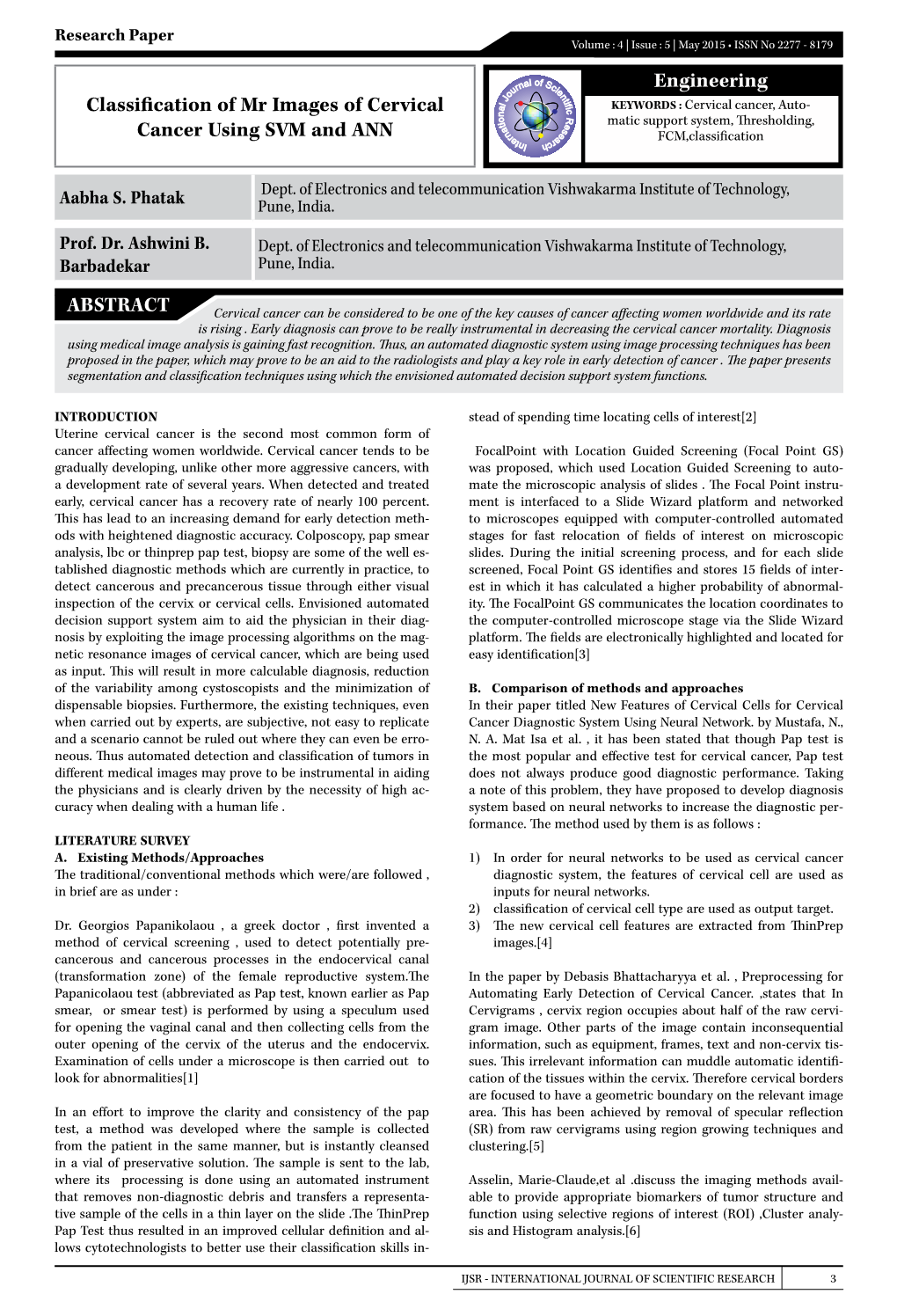 Engineering Classification of Mr Images of Cervical Cancer Using