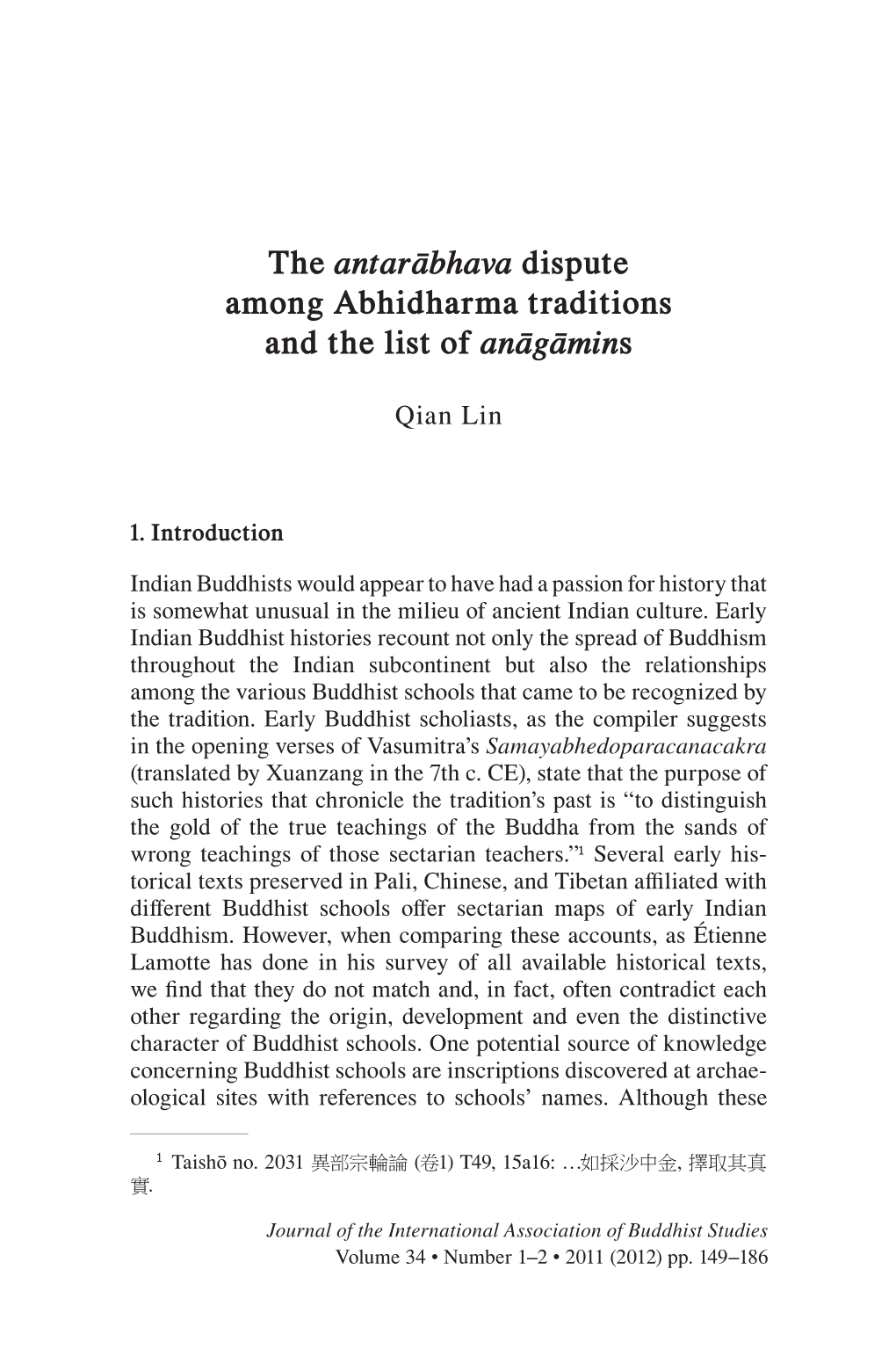 The Antarābhava Dispute Among Abhidharma Traditions and the List of Anāgāmins