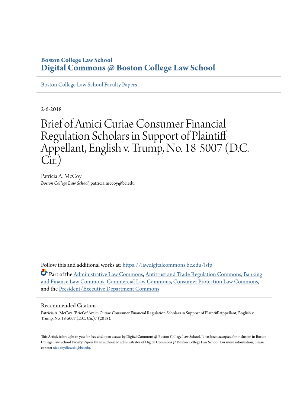 Brief of Amici Curiae Consumer Financial Regulation Scholars in Support of Plaintiff- Appellant, English V