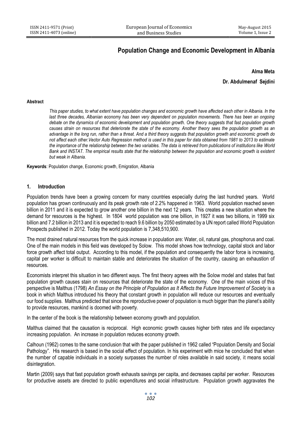 Population Change and Economic Development in Albania