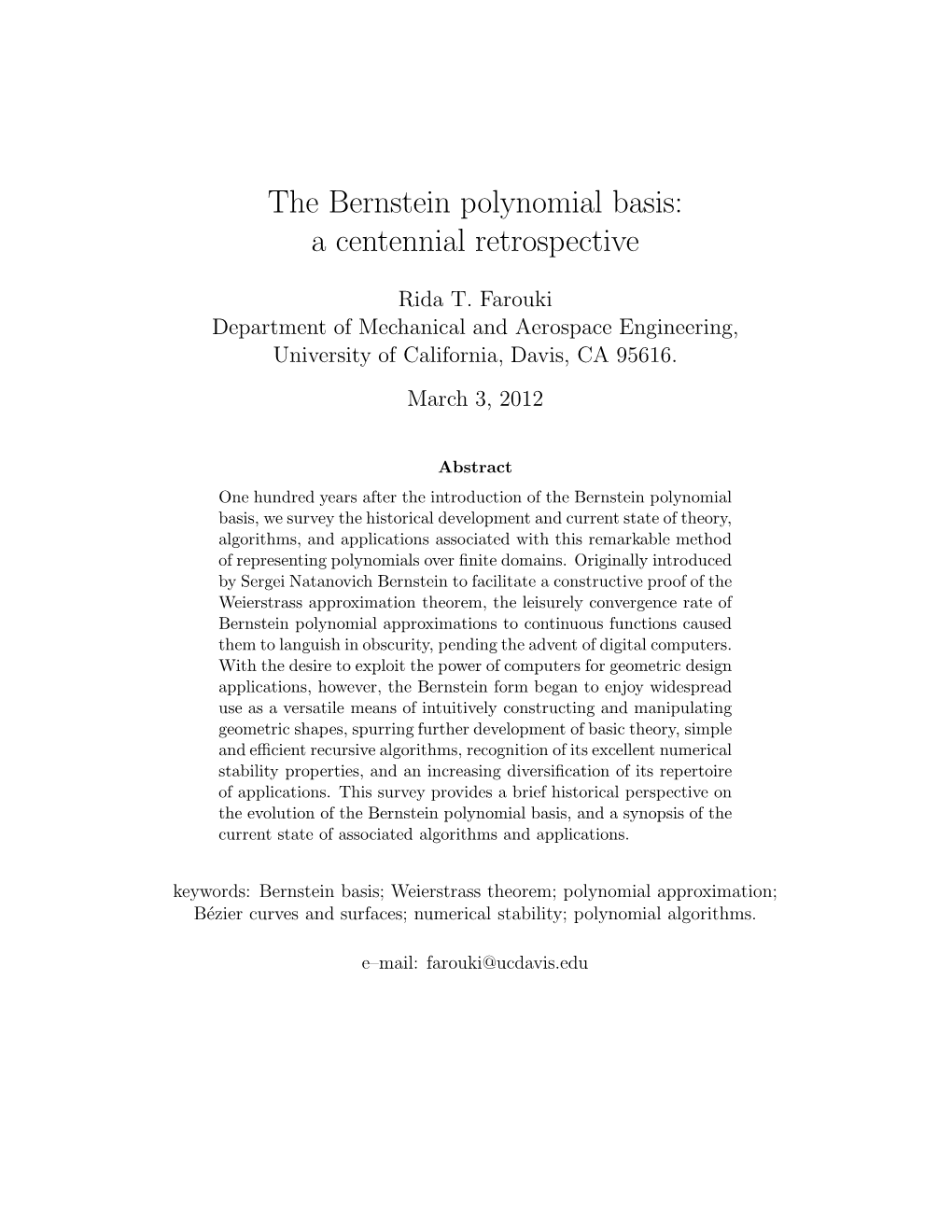 The Bernstein Polynomial Basis: a Centennial Retrospective