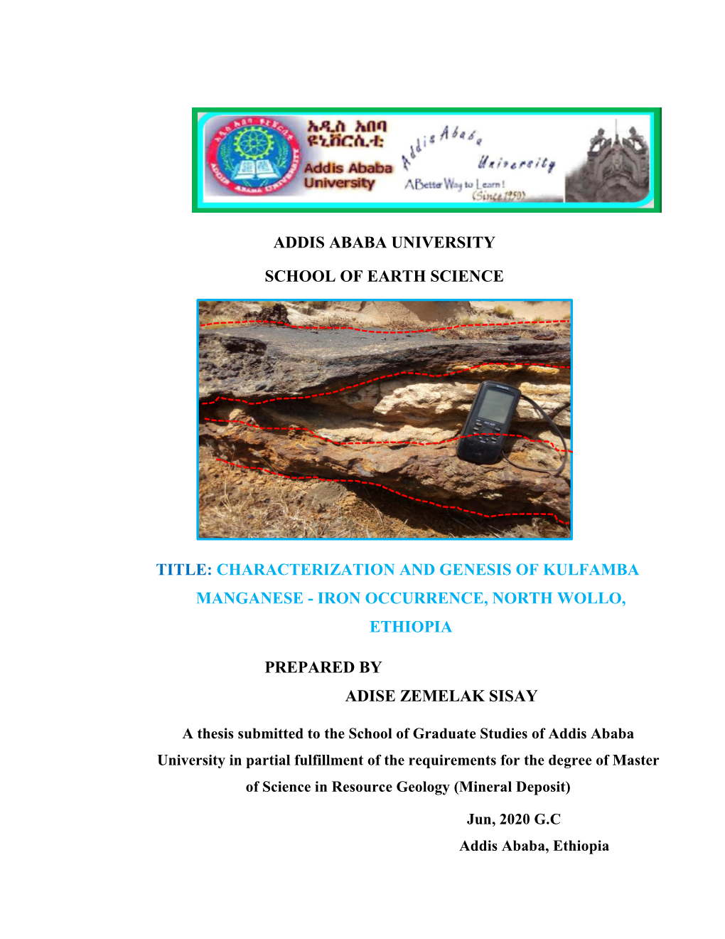 Addis Ababa University School of Earth Science Title