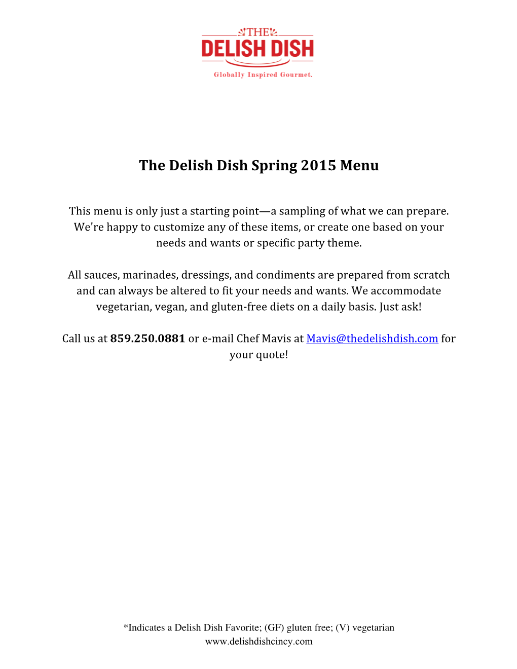 The Delish Dish Spring 2015 Menu