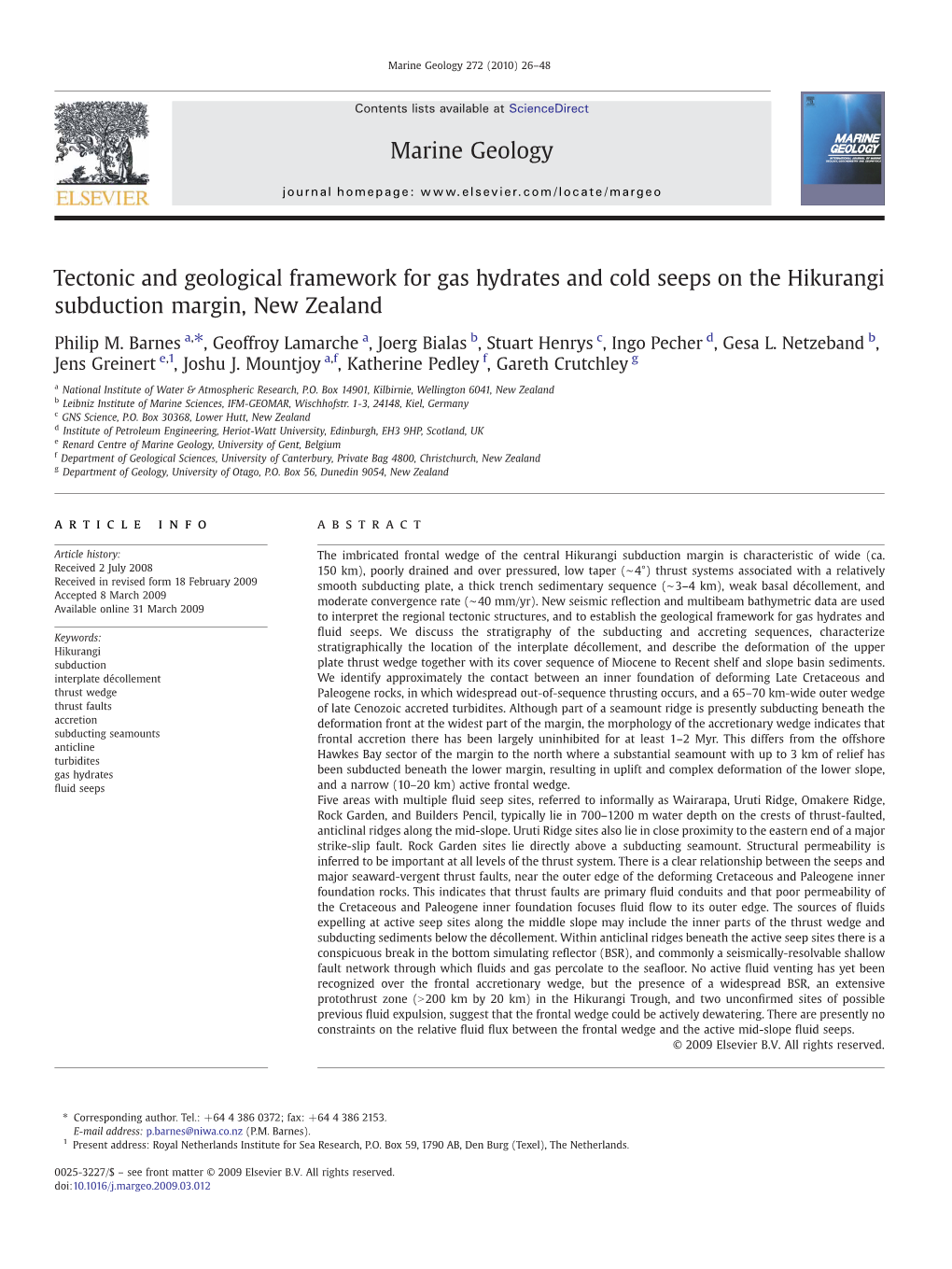 Tectonic and Geological Framework for Gas Hydrates and Cold Seeps on the Hikurangi Subduction Margin, New Zealand