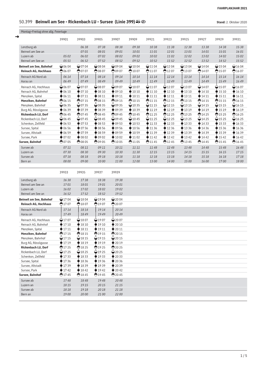 Beinwil Am See - Rickenbach LU - Sursee (Linie 399) Stand: 2