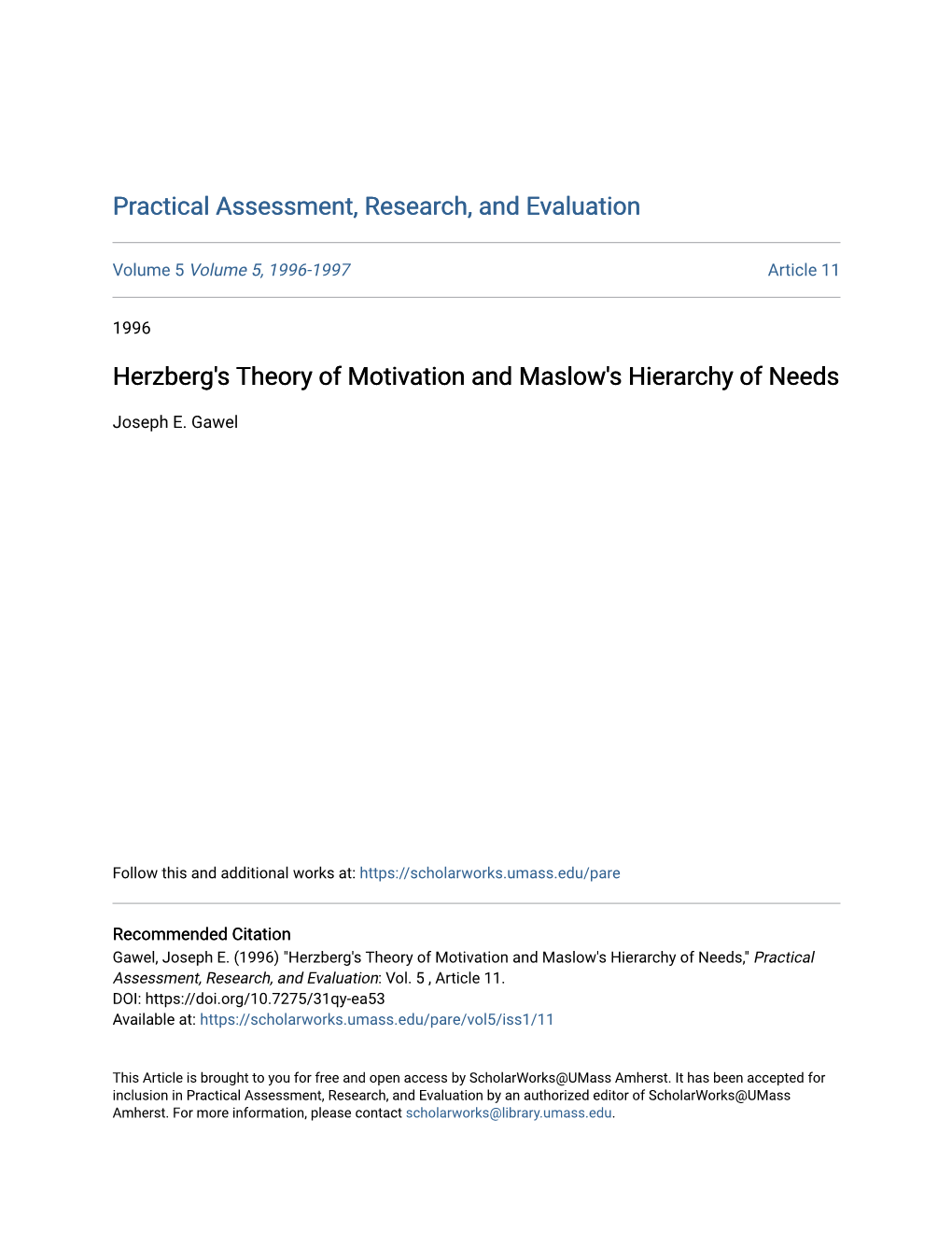 Herzberg's Theory of Motivation and Maslow's Hierarchy of Needs