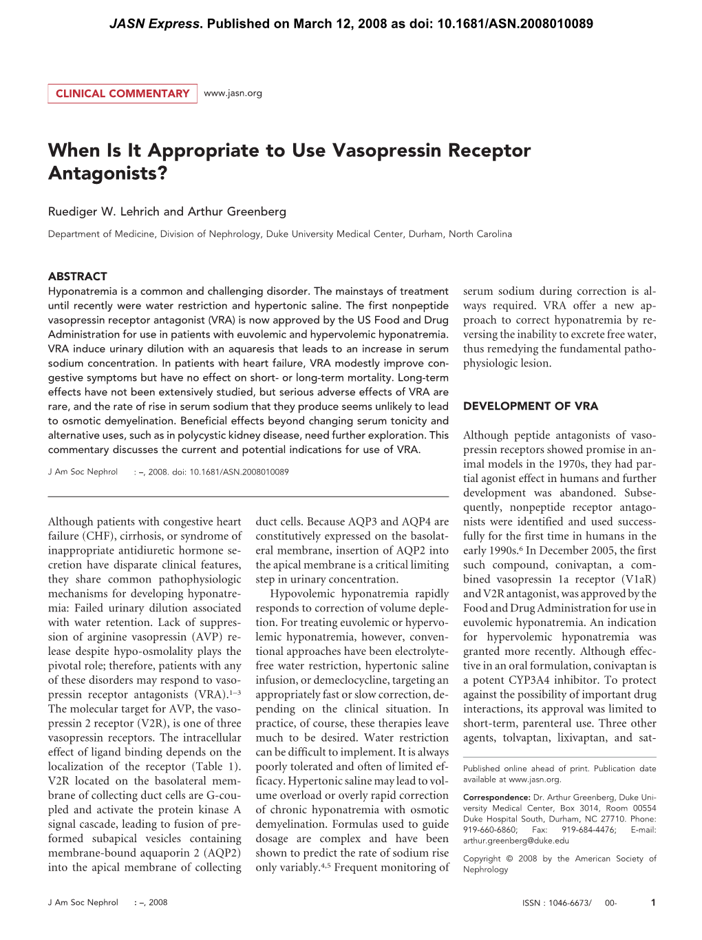 When Is It Appropriate to Use Vasopressin Receptor Antagonists?