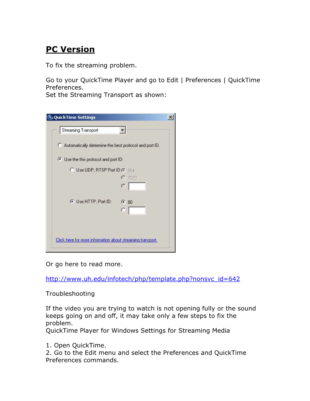 If You Are Having Difficulty Viewing a Quicktime Stream Using a Macintosh on Or Off Campus, Try These Five (5) Easy Steps To