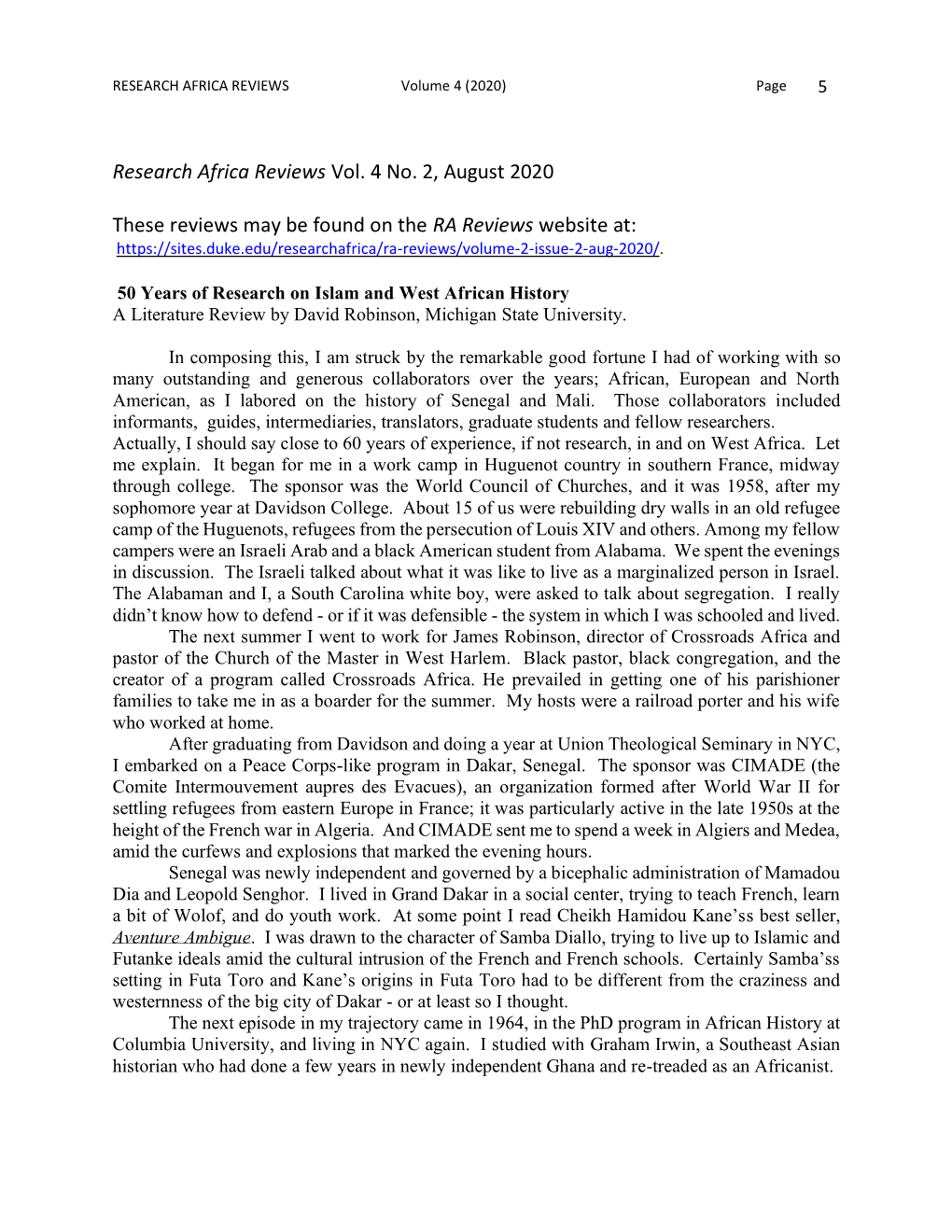 50 Years of Research on Islam and West African History a Literature Review by David Robinson, Michigan State University
