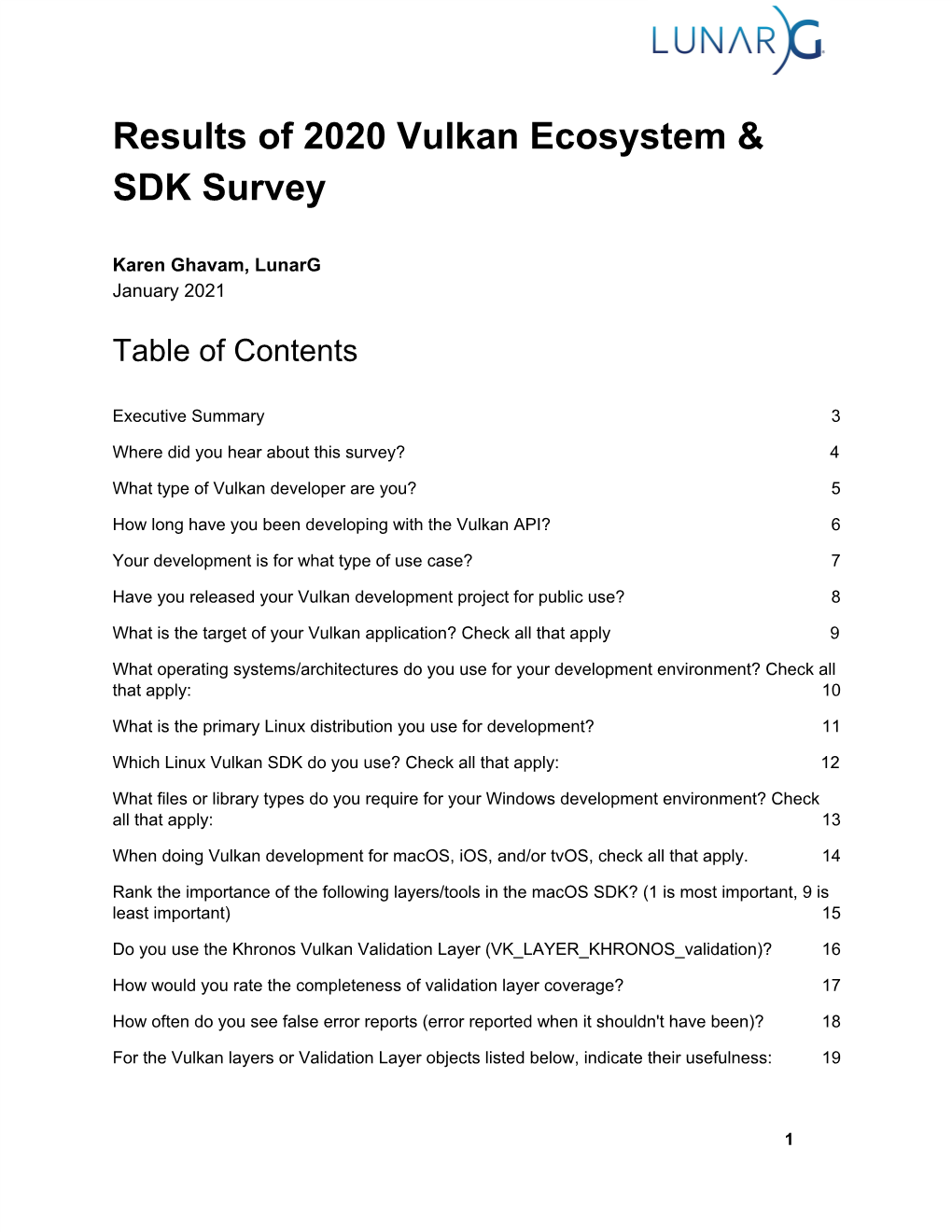 Results of 2020 Vulkan Ecosystem & SDK Survey​