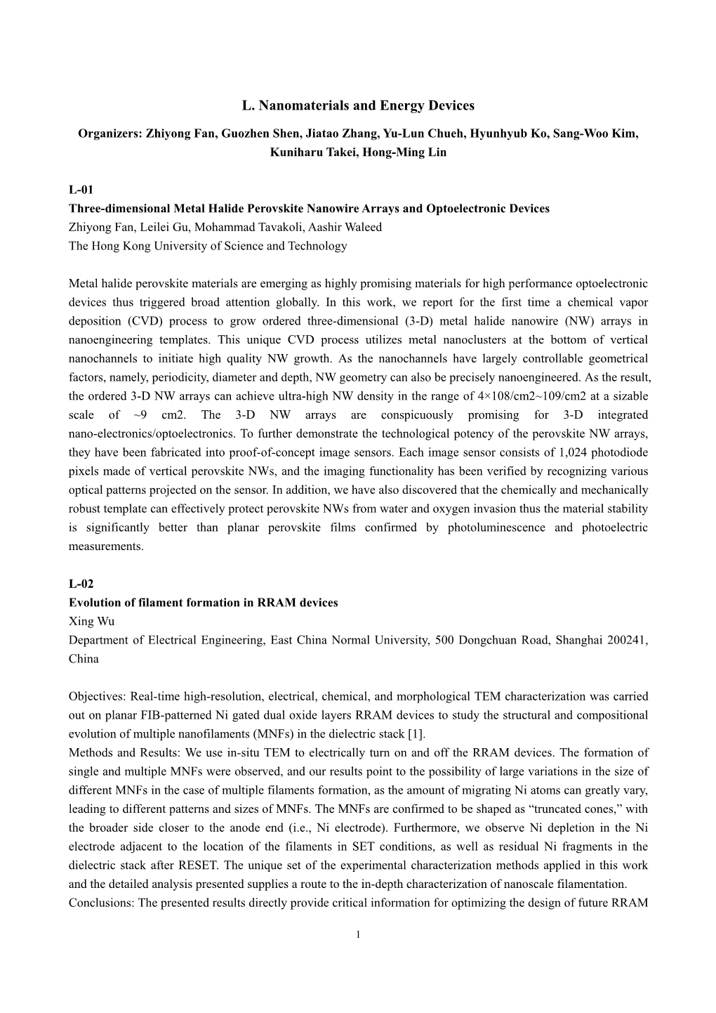 L. Nanomaterials and Energy Devices