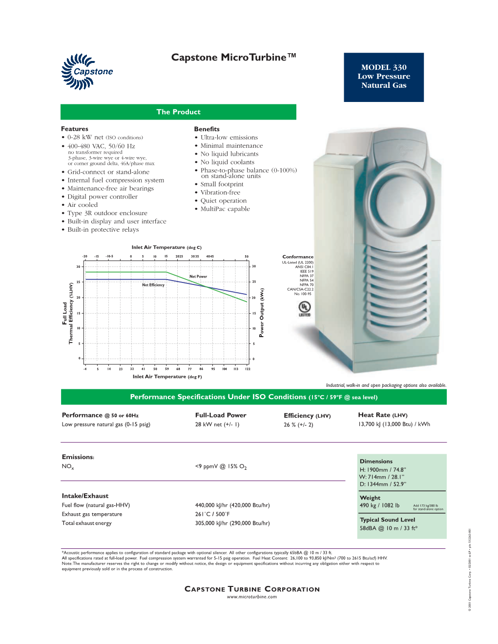 Capstone Microturbine™ MODEL 330 Low Pressure Natural Gas