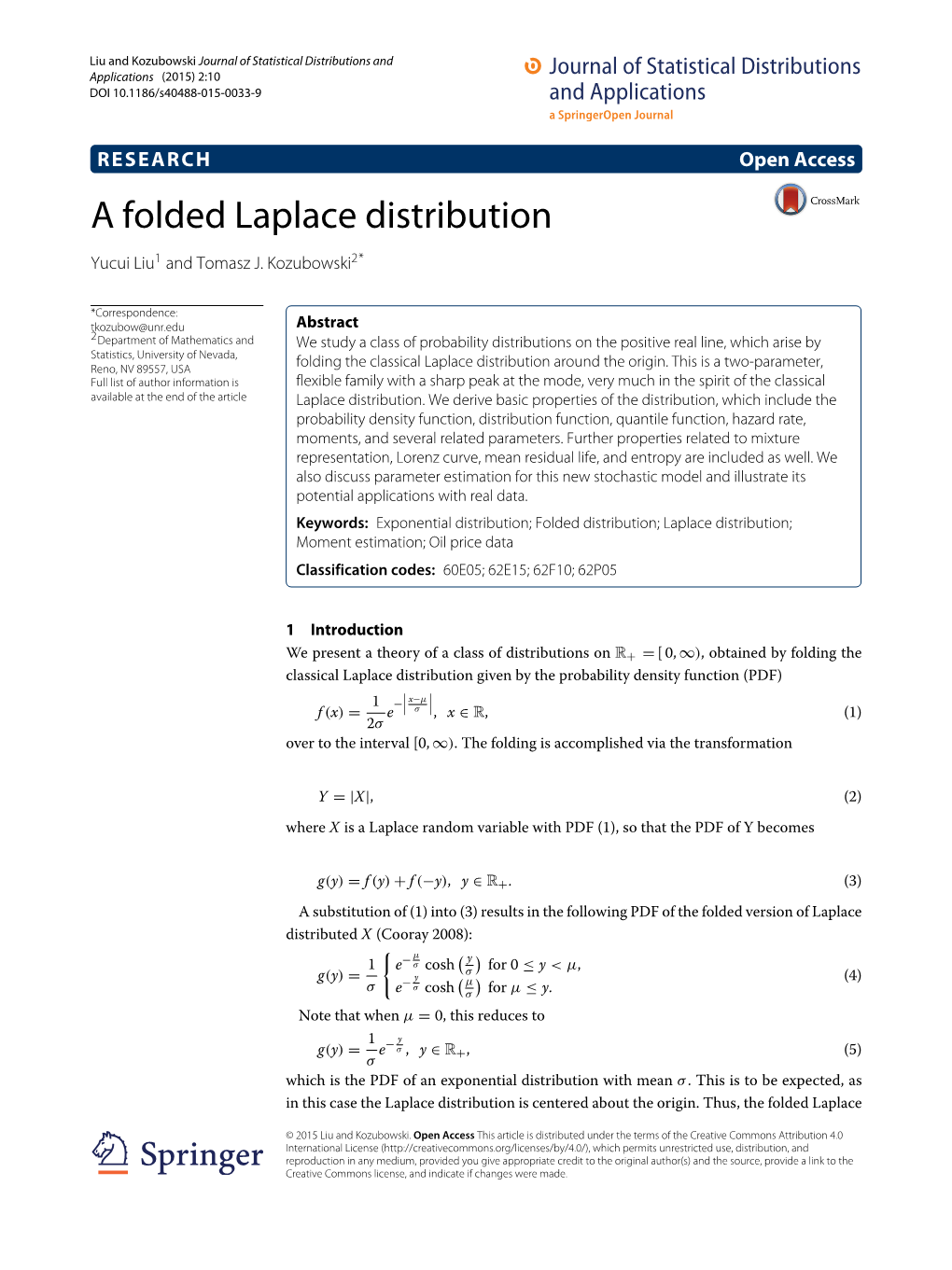 A Folded Laplace Distribution