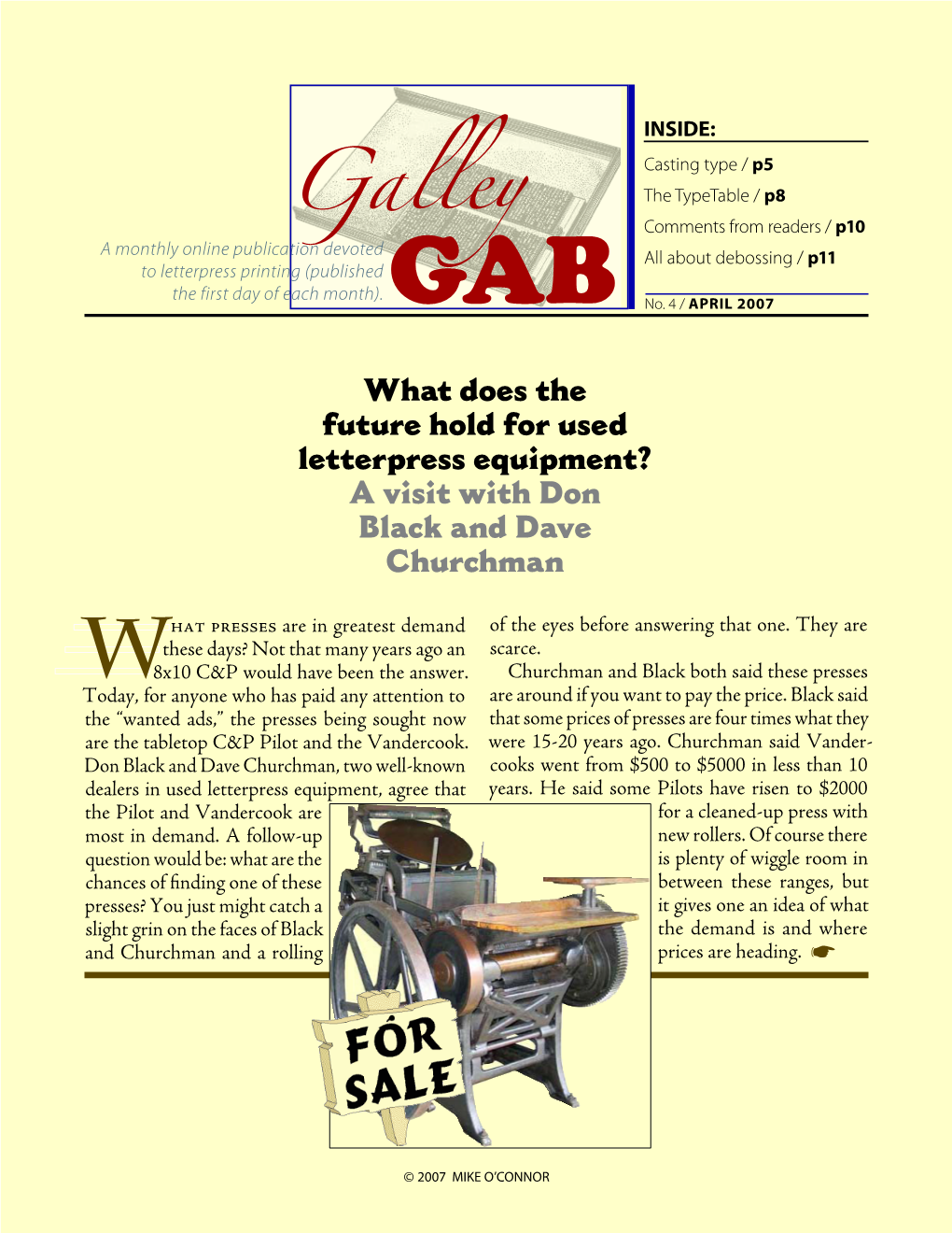 Galley (Published the First Day of Each Month)