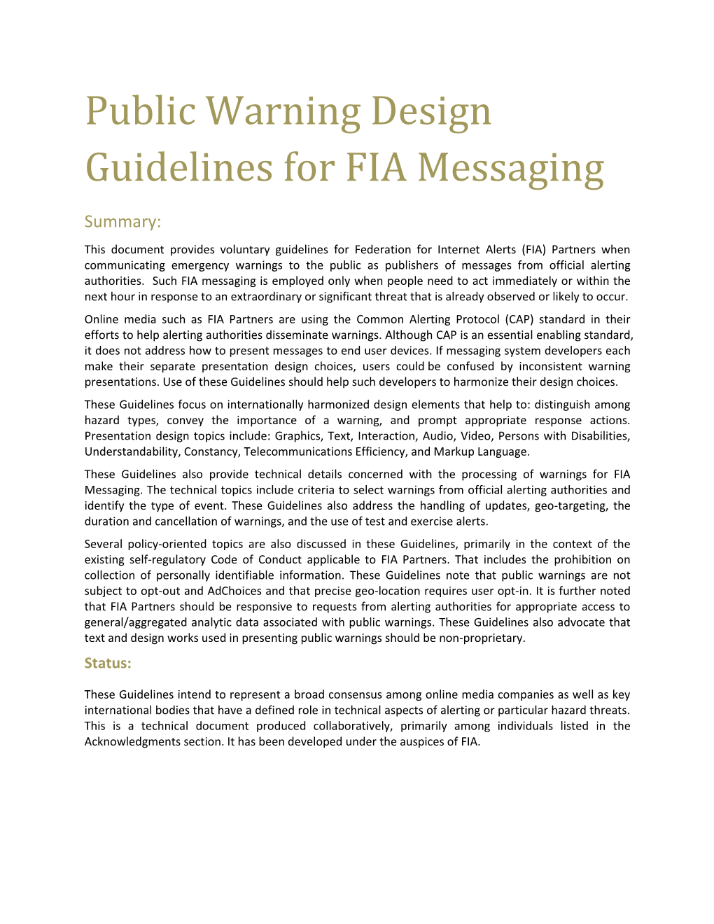 Public Warning Design Guidelines for FIA Messaging