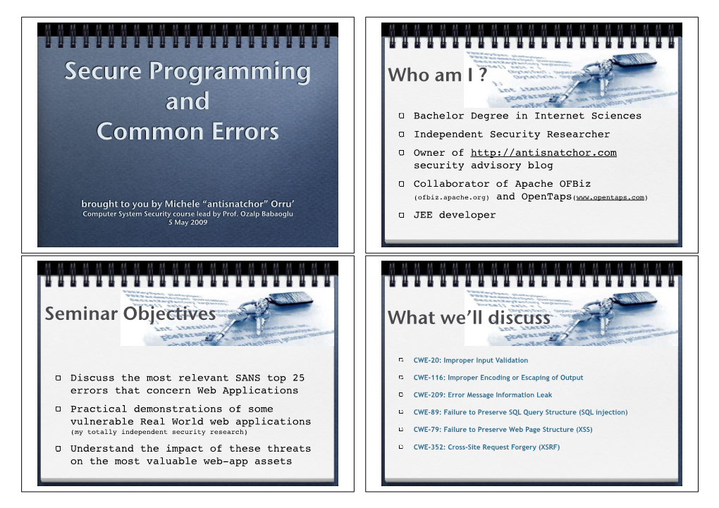 Secure Programming and Common Errors