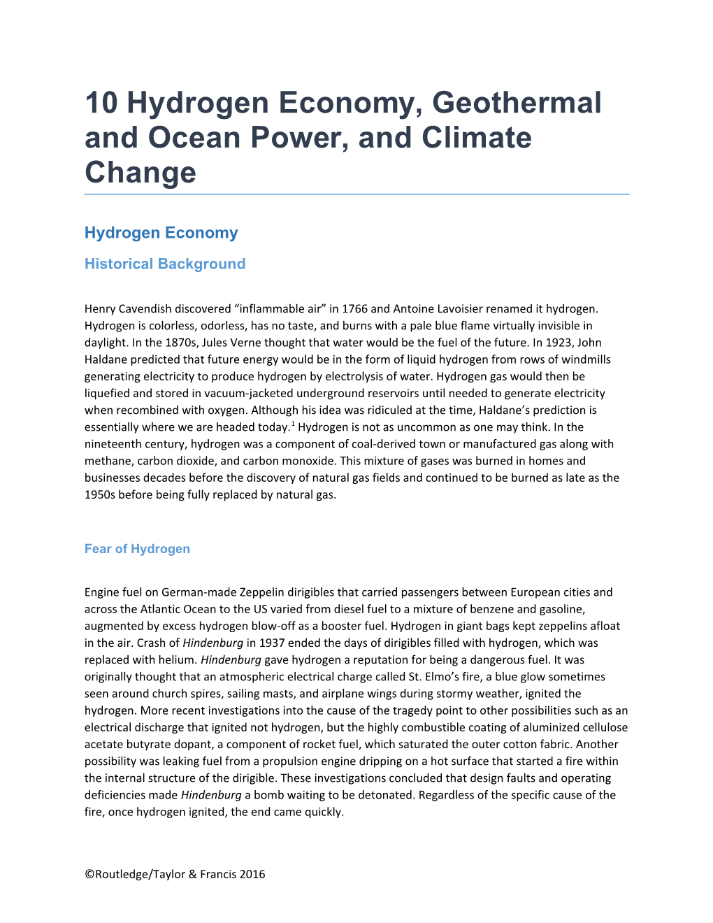 10 Hydrogen Economy, Geothermal and Ocean Power, and Climate Change