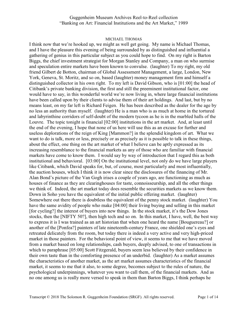 Banking on Art: Financial Institutions and the Art Market,” 1989