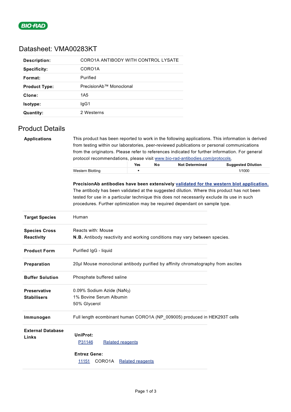 Datasheet: VMA00283KT Product Details