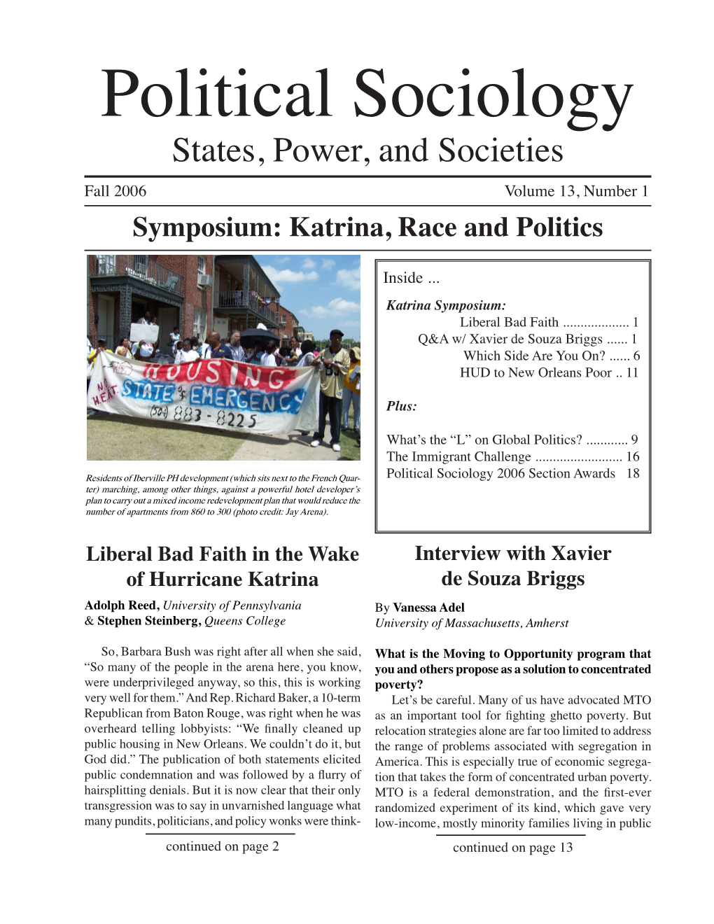 Fall 2006 Volume 13, Number 1 Symposium: Katrina, Race and Politics