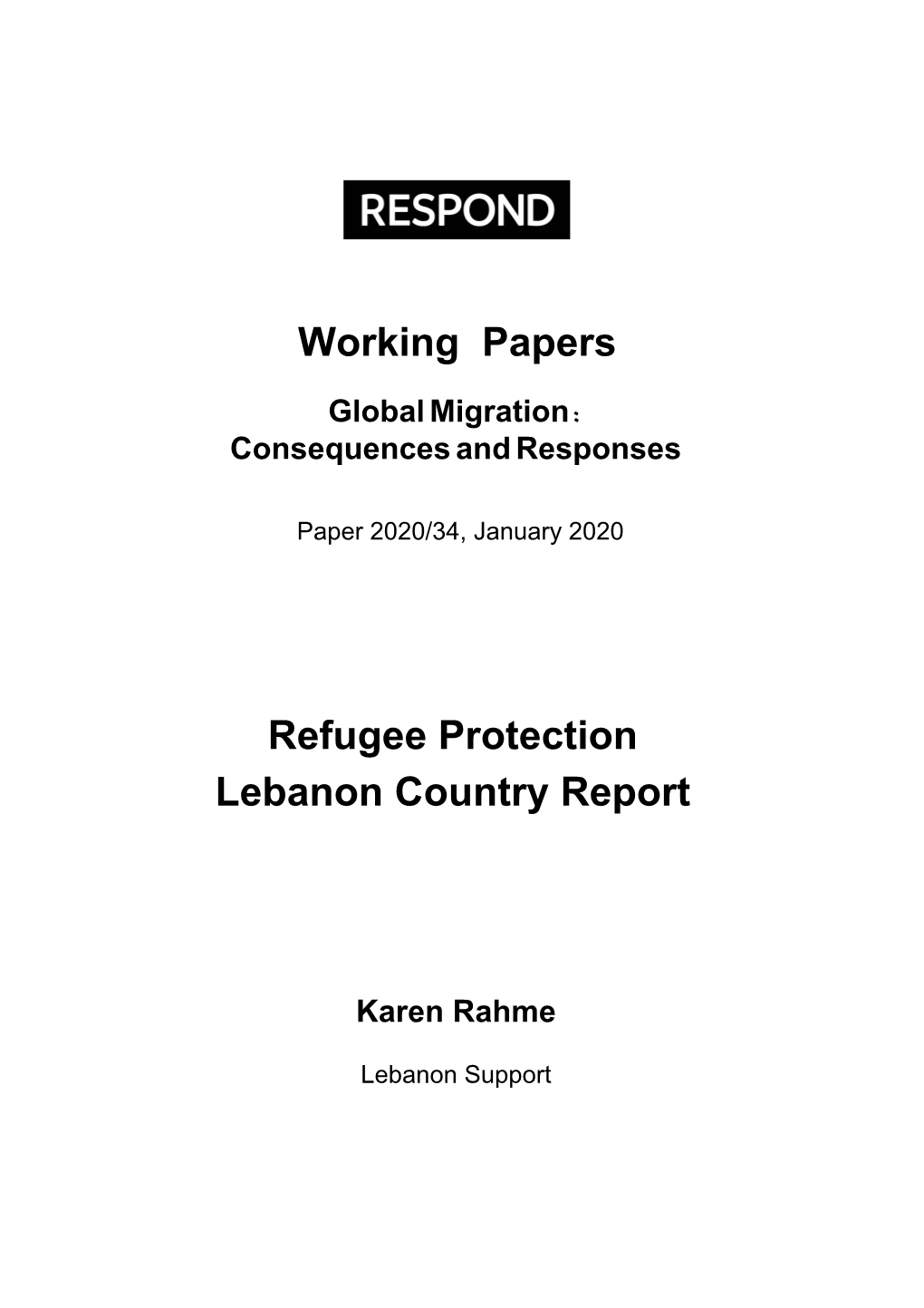 Refugee Protection Lebanon Country Report Working Papers