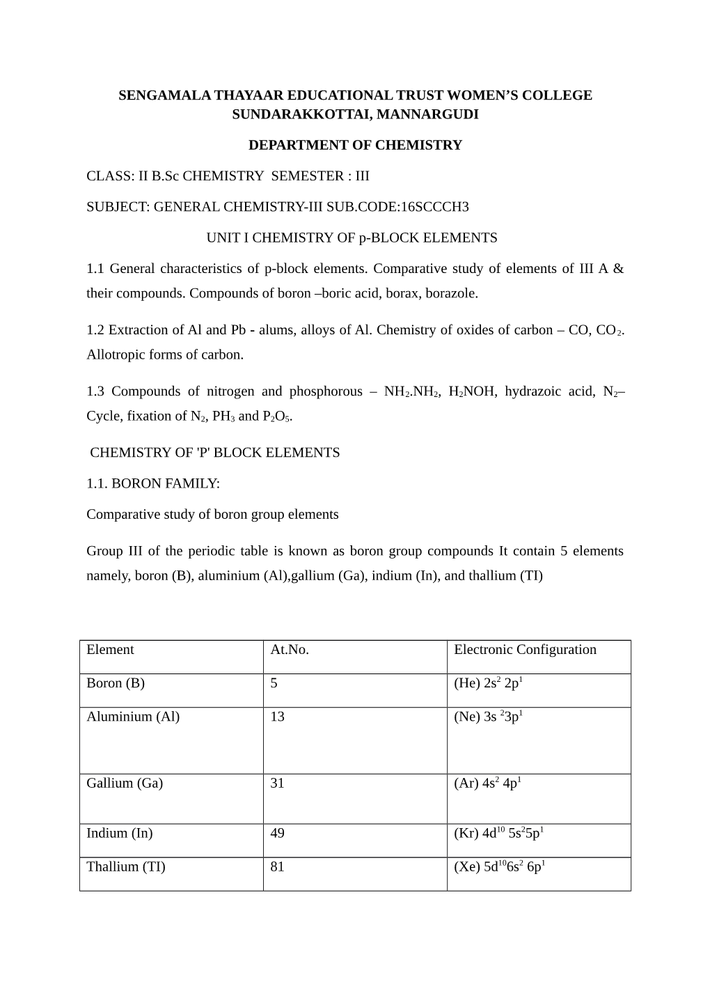 SENGAMALA THAYAAR EDUCATIONAL TRUST WOMEN's COLLEGE SUNDARAKKOTTAI, MANNARGUDI DEPARTMENT of CHEMISTRY CLASS: II B.Sc CHEMISTR