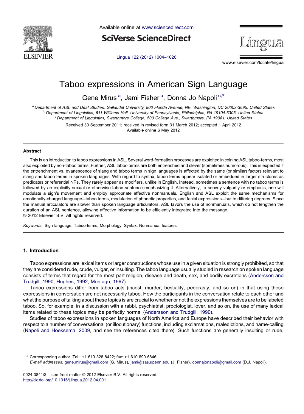 Taboo Expressions in American Sign Language