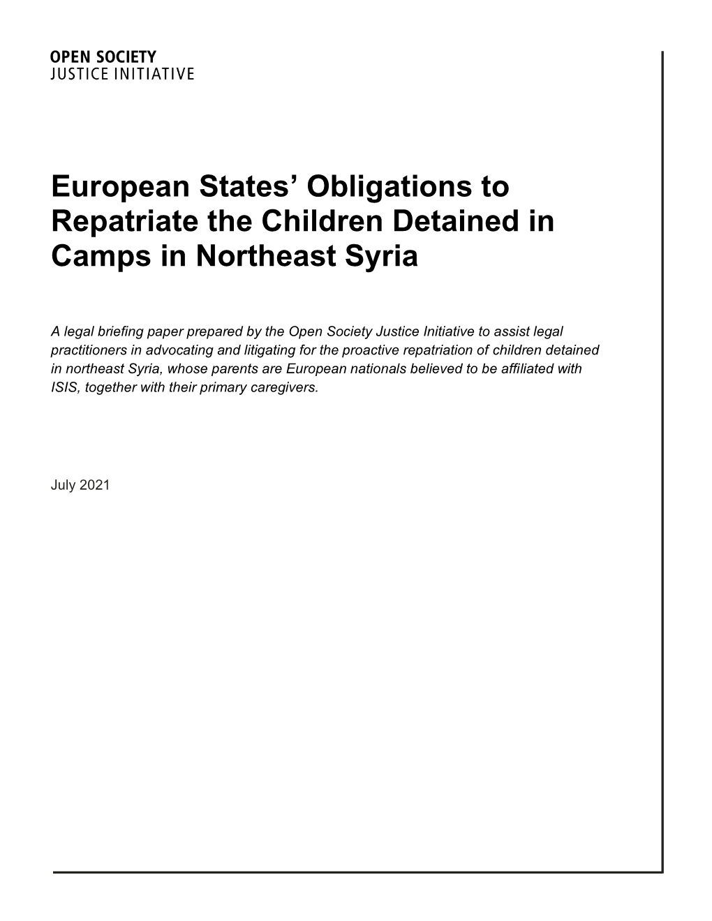 European States' Obligations to Repatriate the Children Detained In