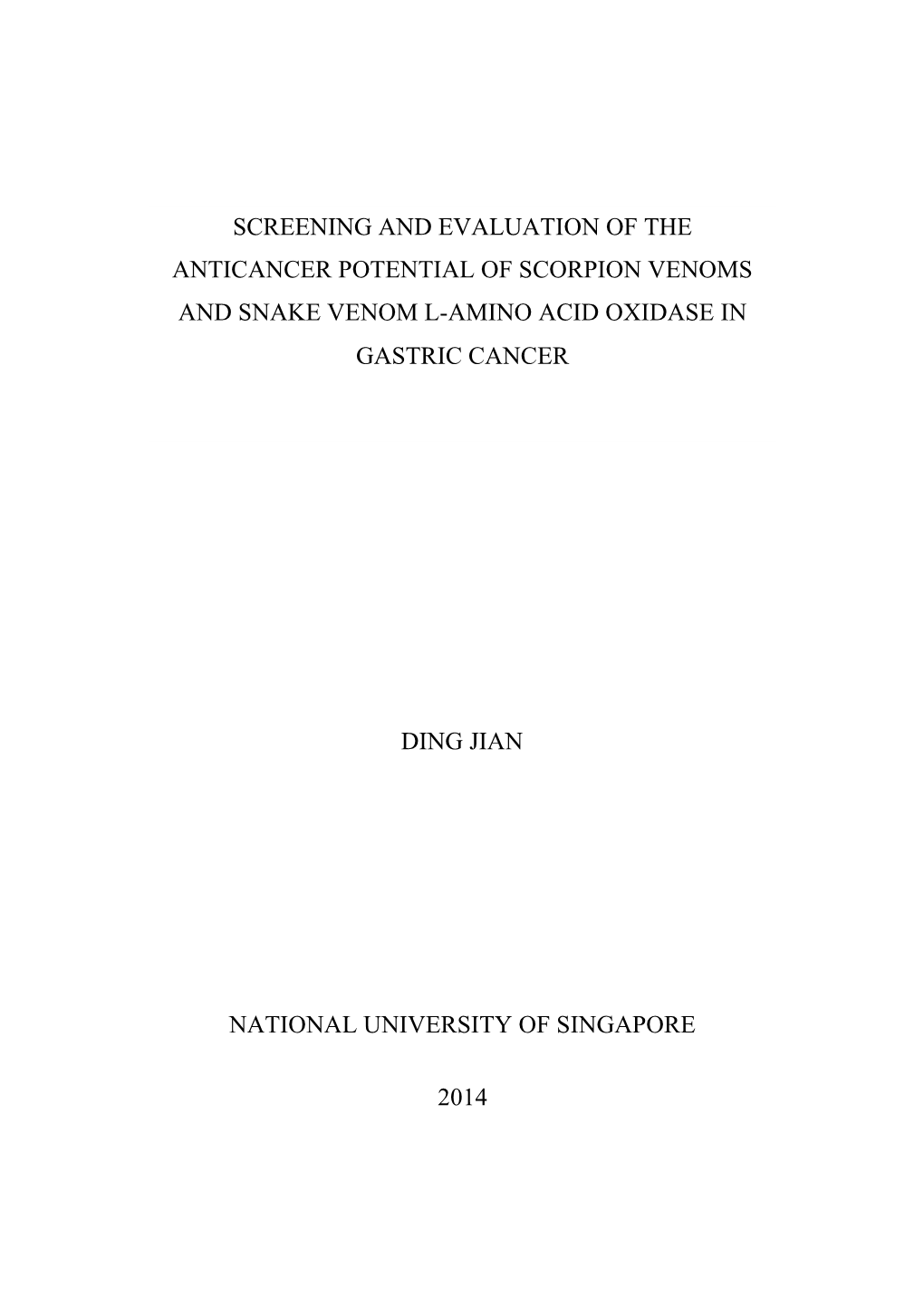 Screening and Evaluation of the Anticancer Potential of Scorpion Venoms and Snake Venom L-Amino Acid Oxidase in Gastric Cancer