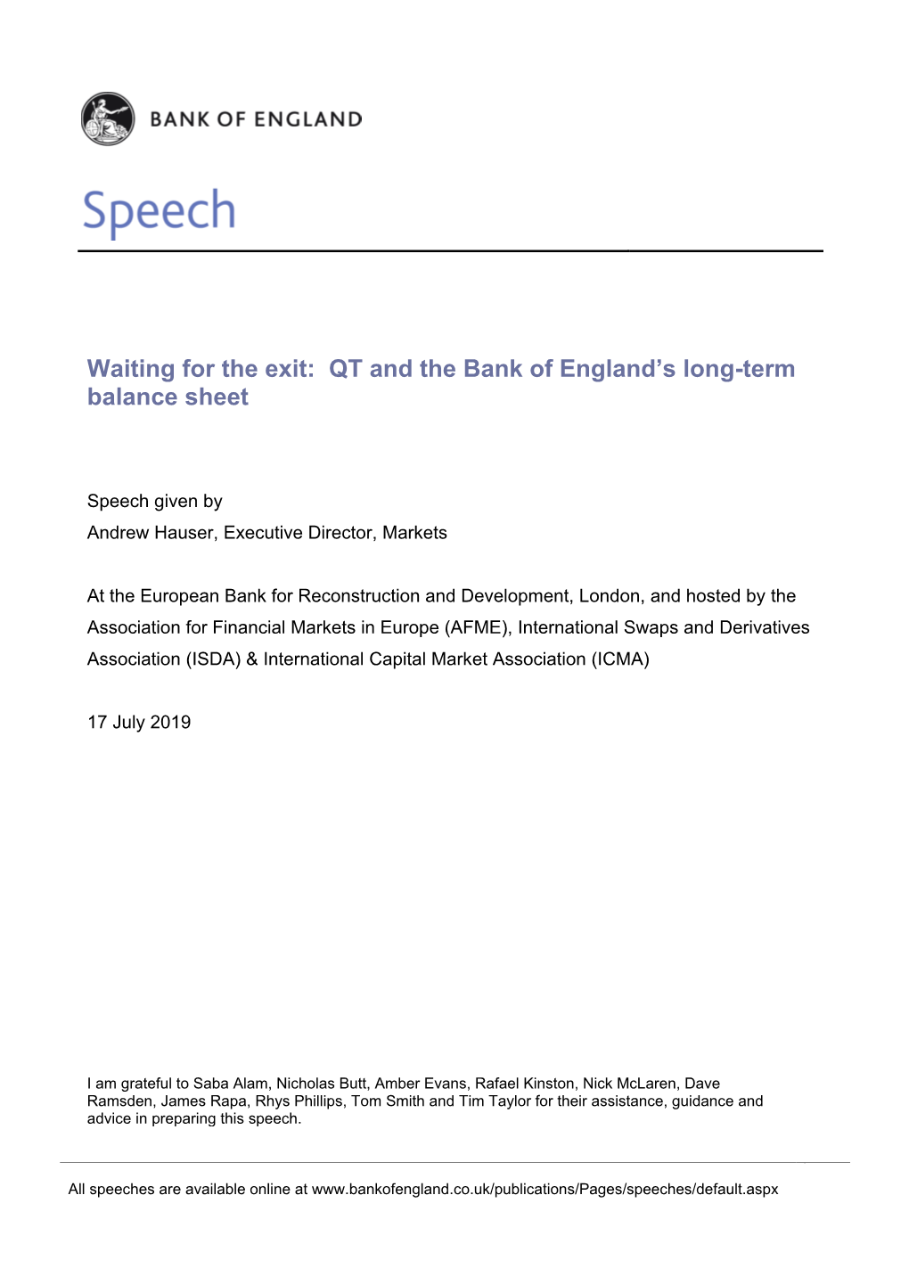 QT and the Bank of England's Long-Term Balance Sheet